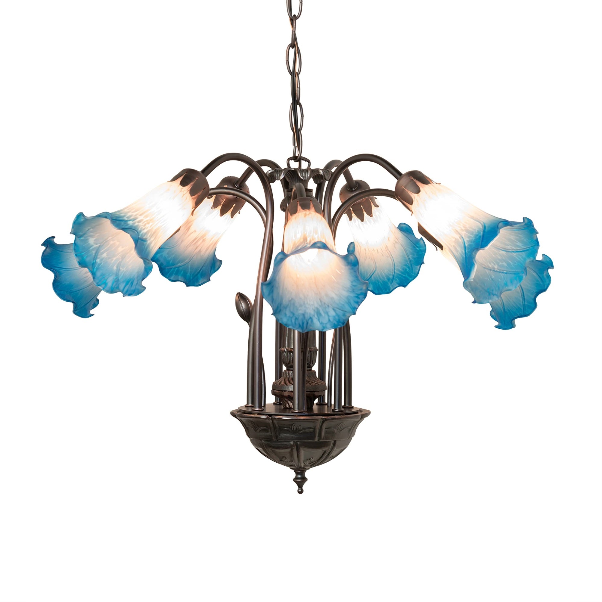24' Wide Pink/Blue Tiffany Pond Lily 7 Lt Chandelier