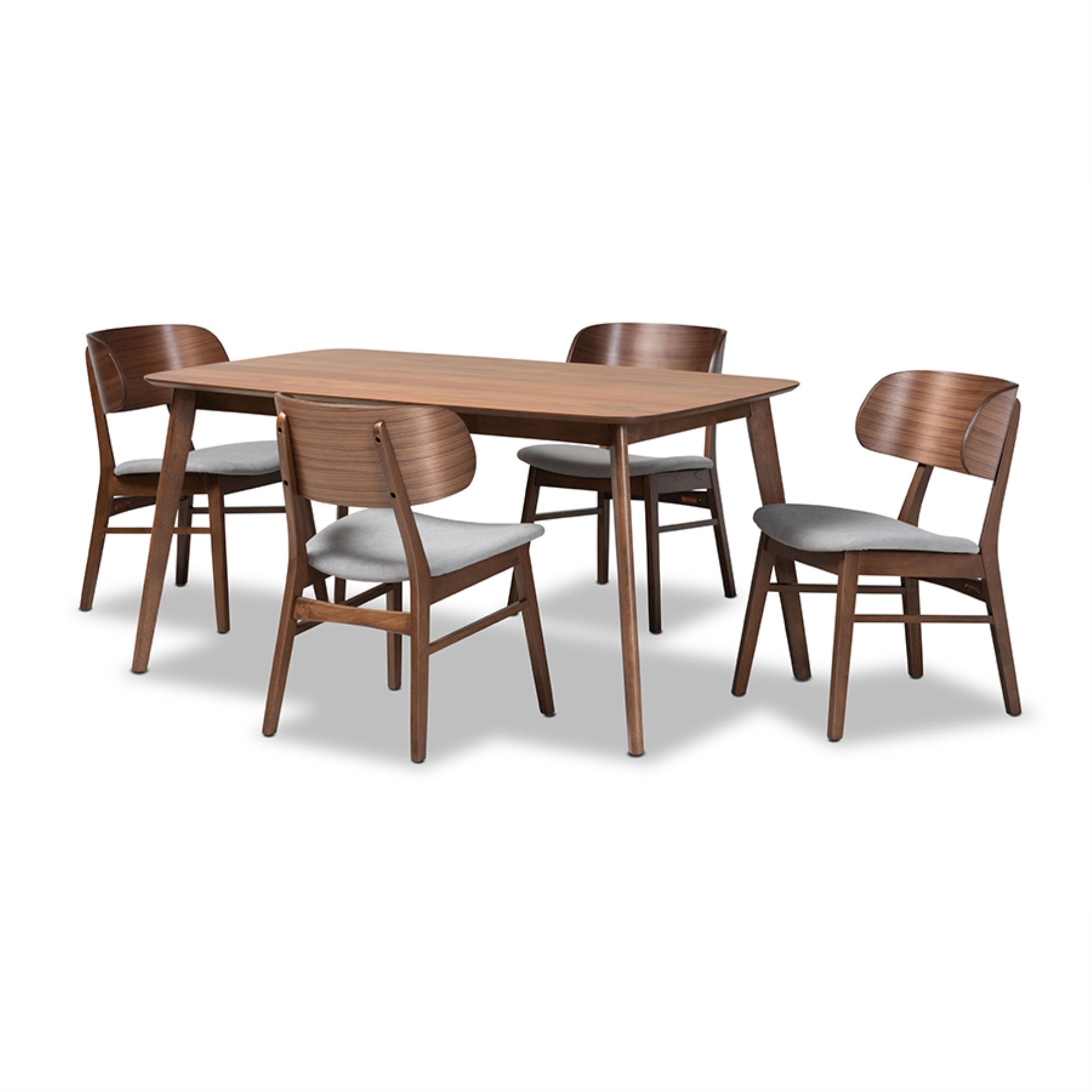 Baxton Studio Alston Mid-Century Modern Grey Fabric Upholstered and Walnut Brown Finished Wood 5-Piece Dining Set