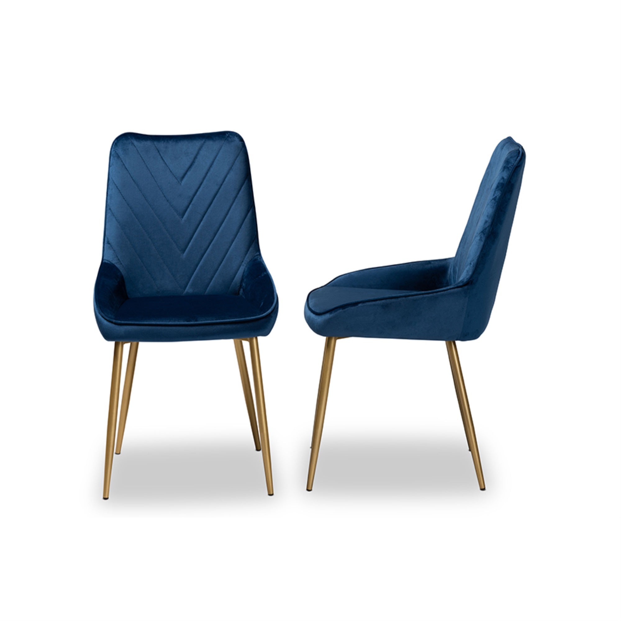 Baxton Studio Priscilla Contemporary Glam And Luxe Navy Blue Velvet Fabric Upholstered And Gold Finished Metal 2-Piece Dining Ch