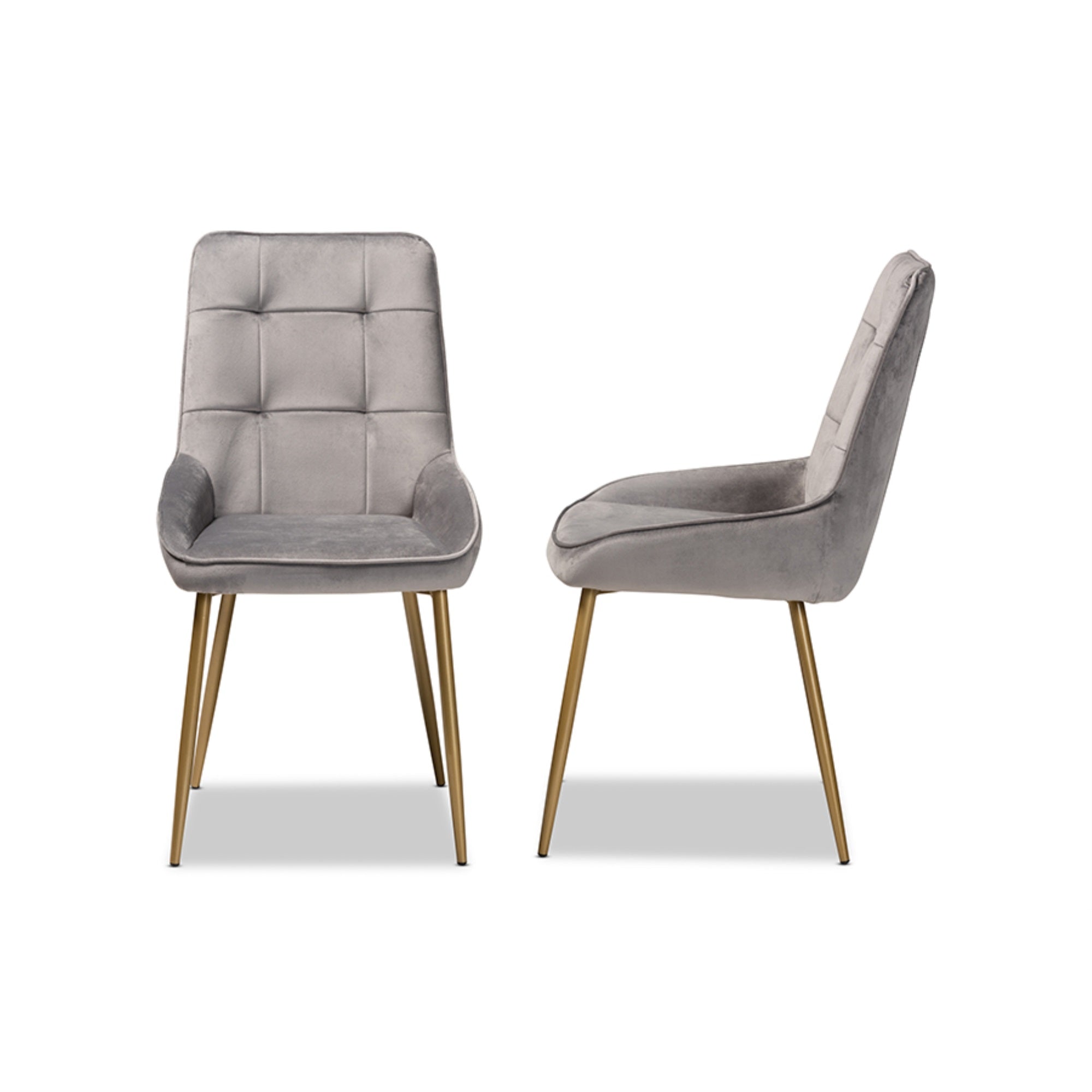 Baxton Studio Gavino Modern Luxe And Glam Grey Velvet Fabric Upholstered And Gold Finished Metal 2-Piece Dining Chair Set