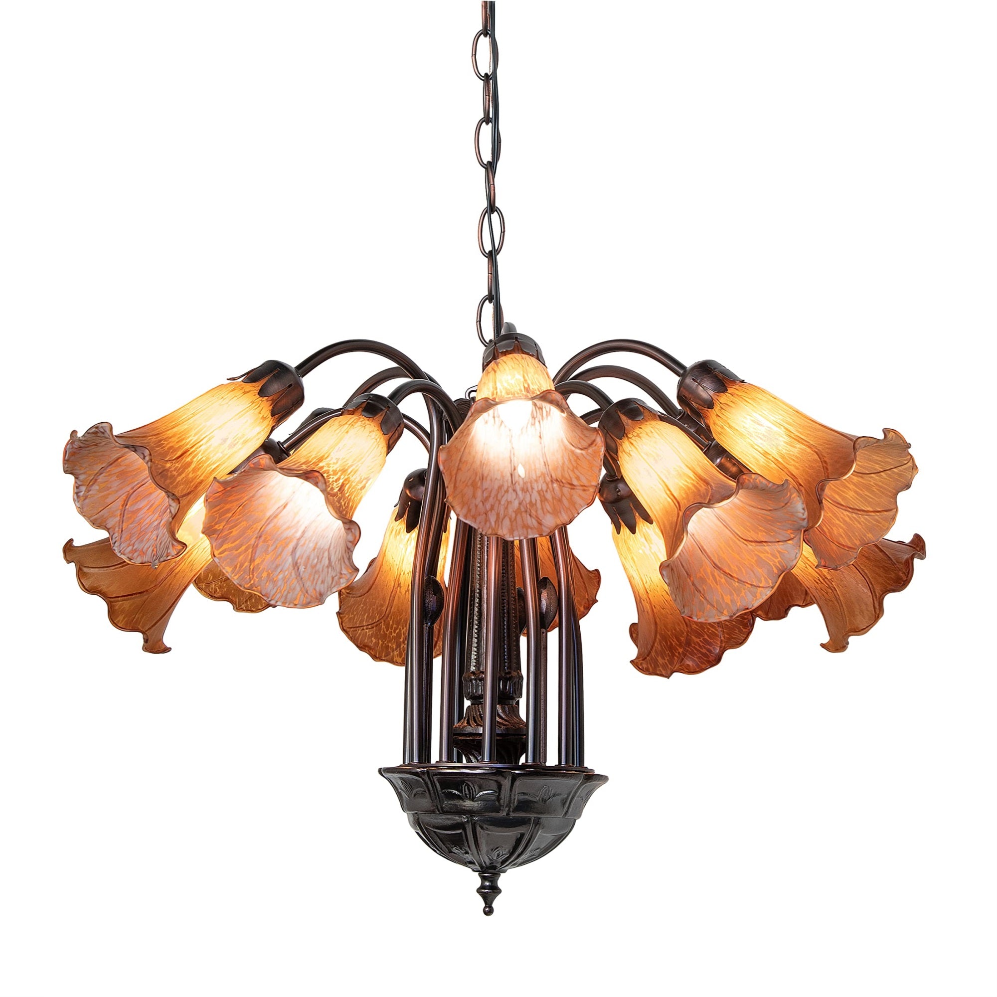 24' Wide Amber Tiffany Pond Lily 12 Light Chandelier