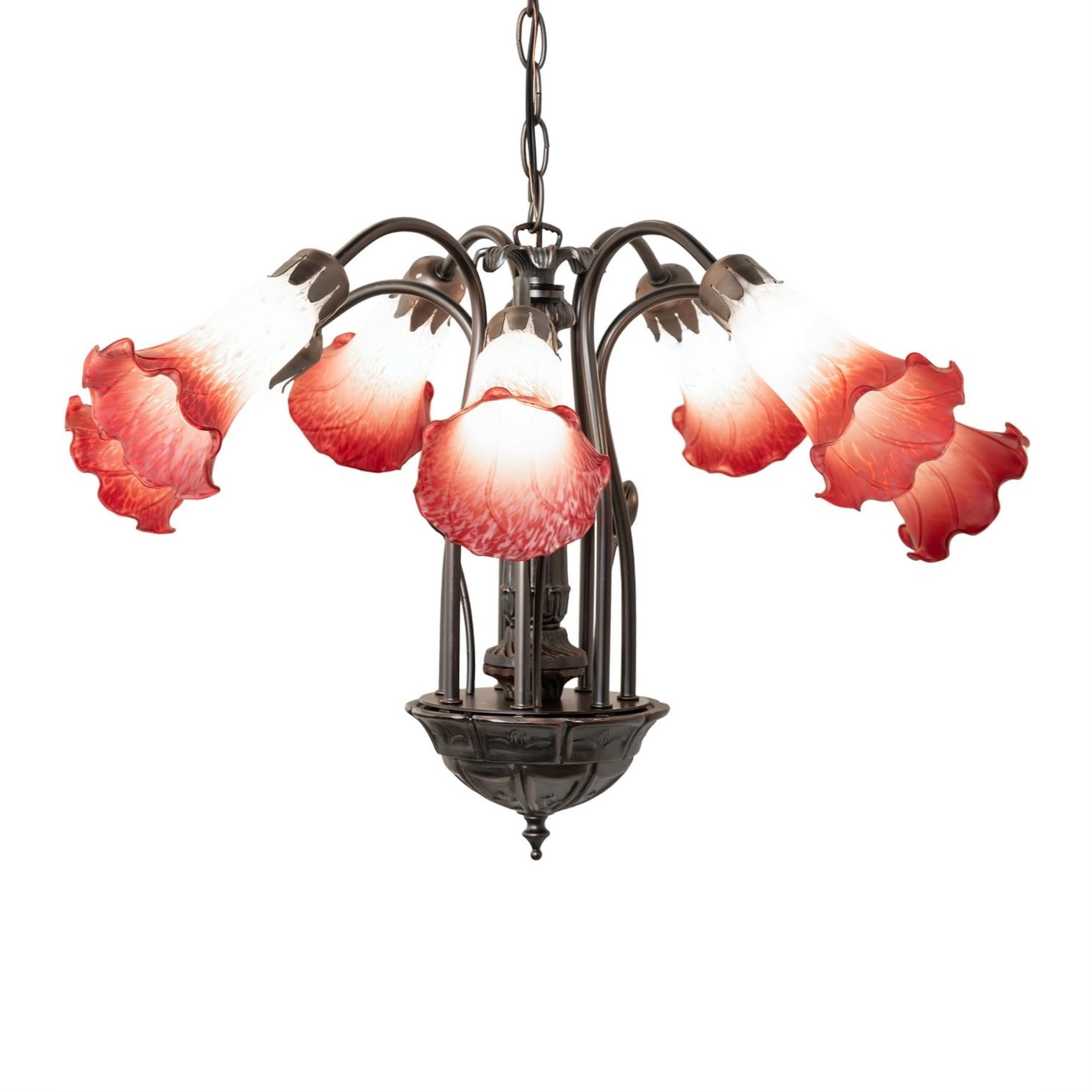 24' Wide Pink/White Tiffany Pond Lily 7 Lt Chandelier