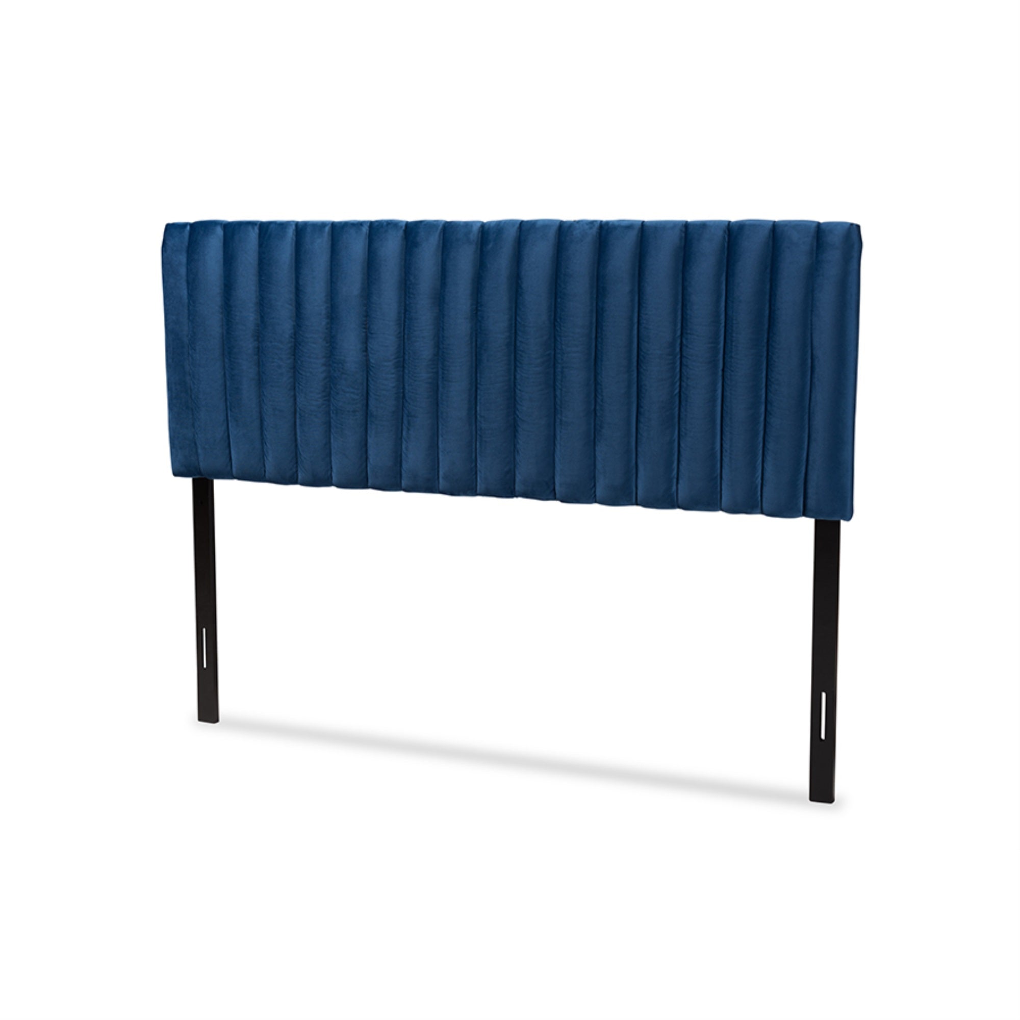 Baxton Studio Emile Modern and Contemporary Navy Blue Velvet Fabric Upholstered and Dark Brown Finished Wood Full Size Headboard