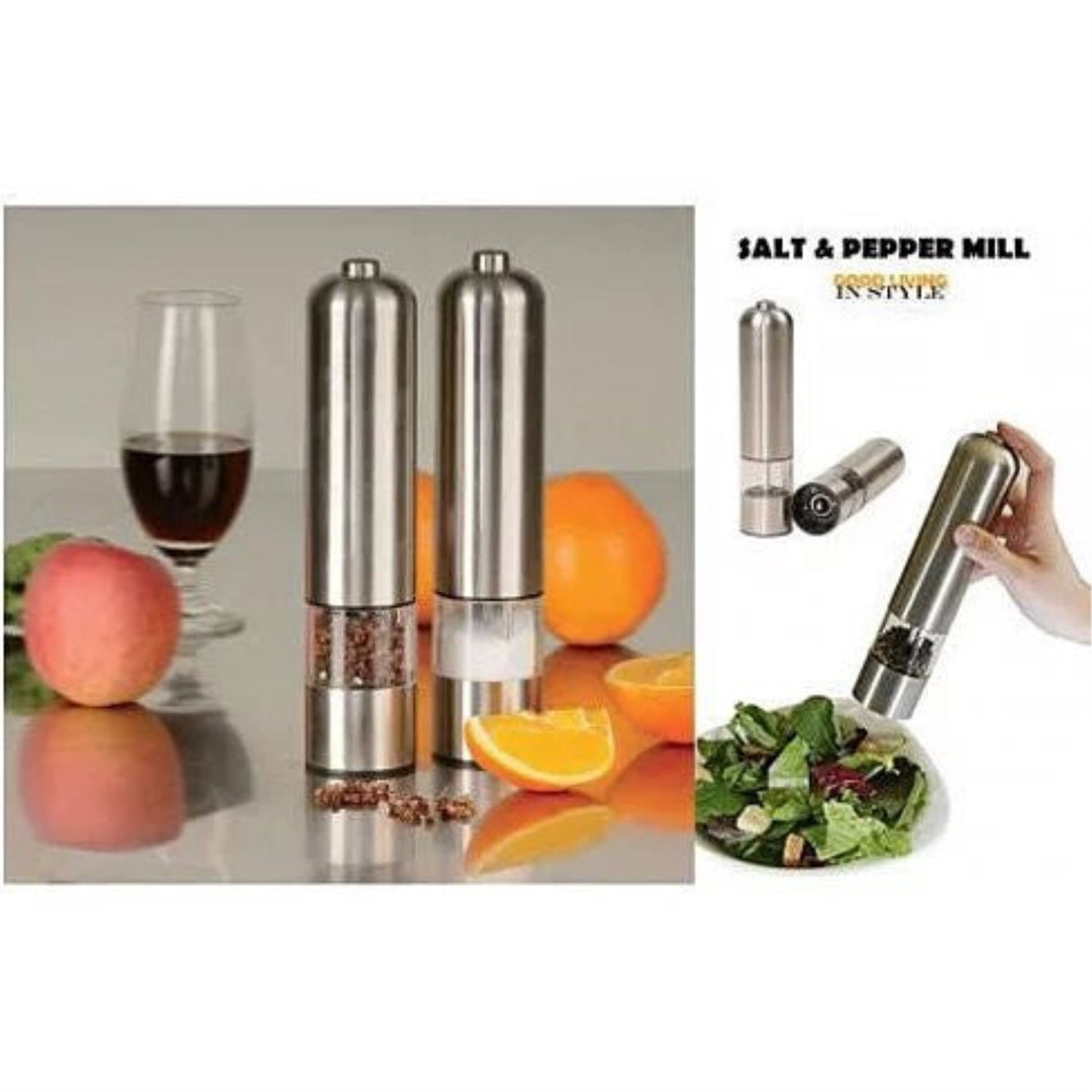 You And Me Salt Or Pepper Mills With Electric Dispenser In Stainless Steel