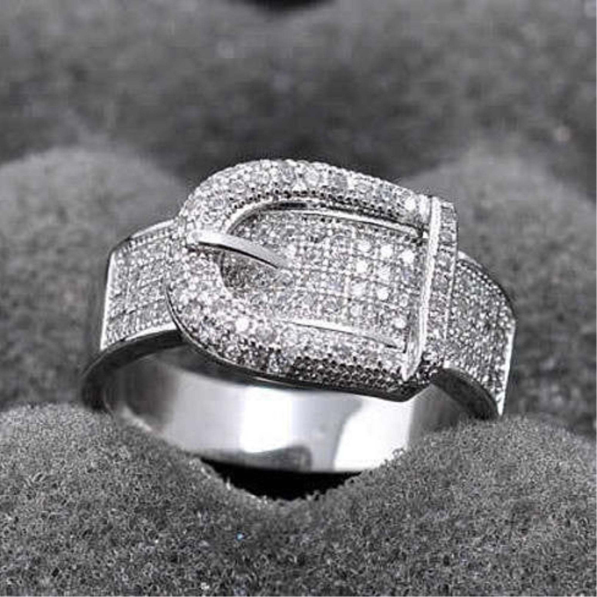 Illusion - Belt Style Ring Crafted In Hand Set CZ Stones On Sterling Silver