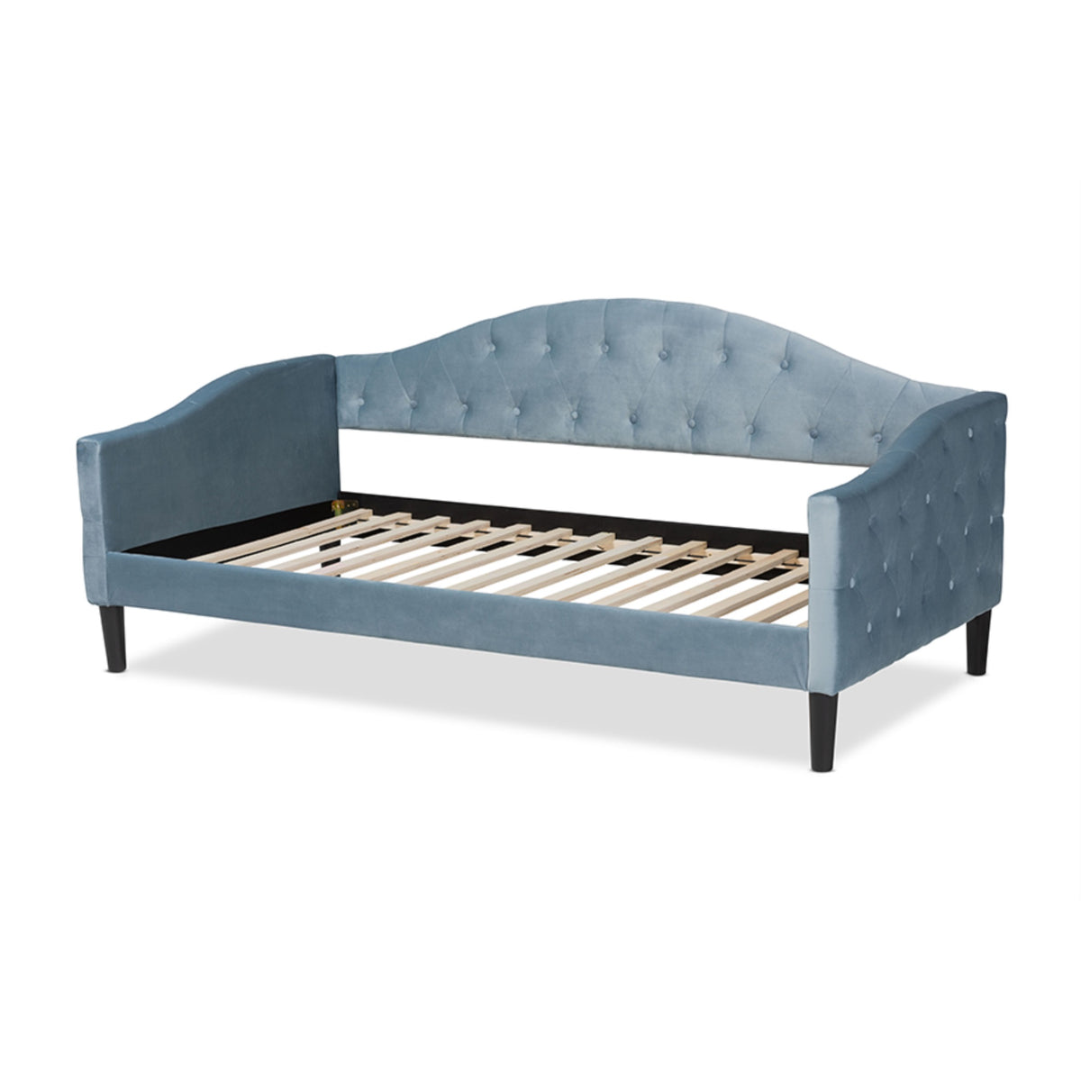 Baxton Studio Benjamin Modern And Contemporary Light Blue Velvet Fabric Upholstered And Dark Brown Finished Wood Full Size Daybe