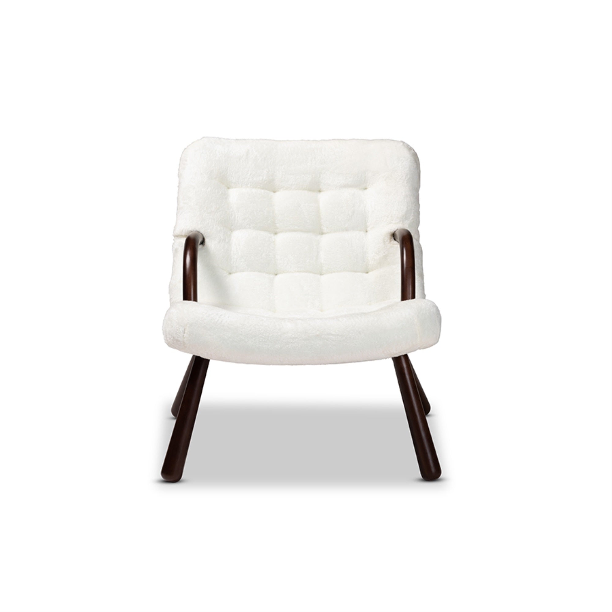 Baxton Studio Eisa Modern And Contemporary White Sherpa Upholstered And Walnut Brown Finished Wood Accent Chair