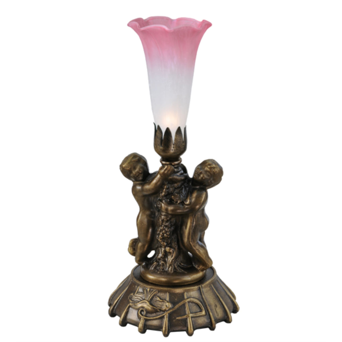 12'H Twin Cherub Pond Lily Mini Lamp
