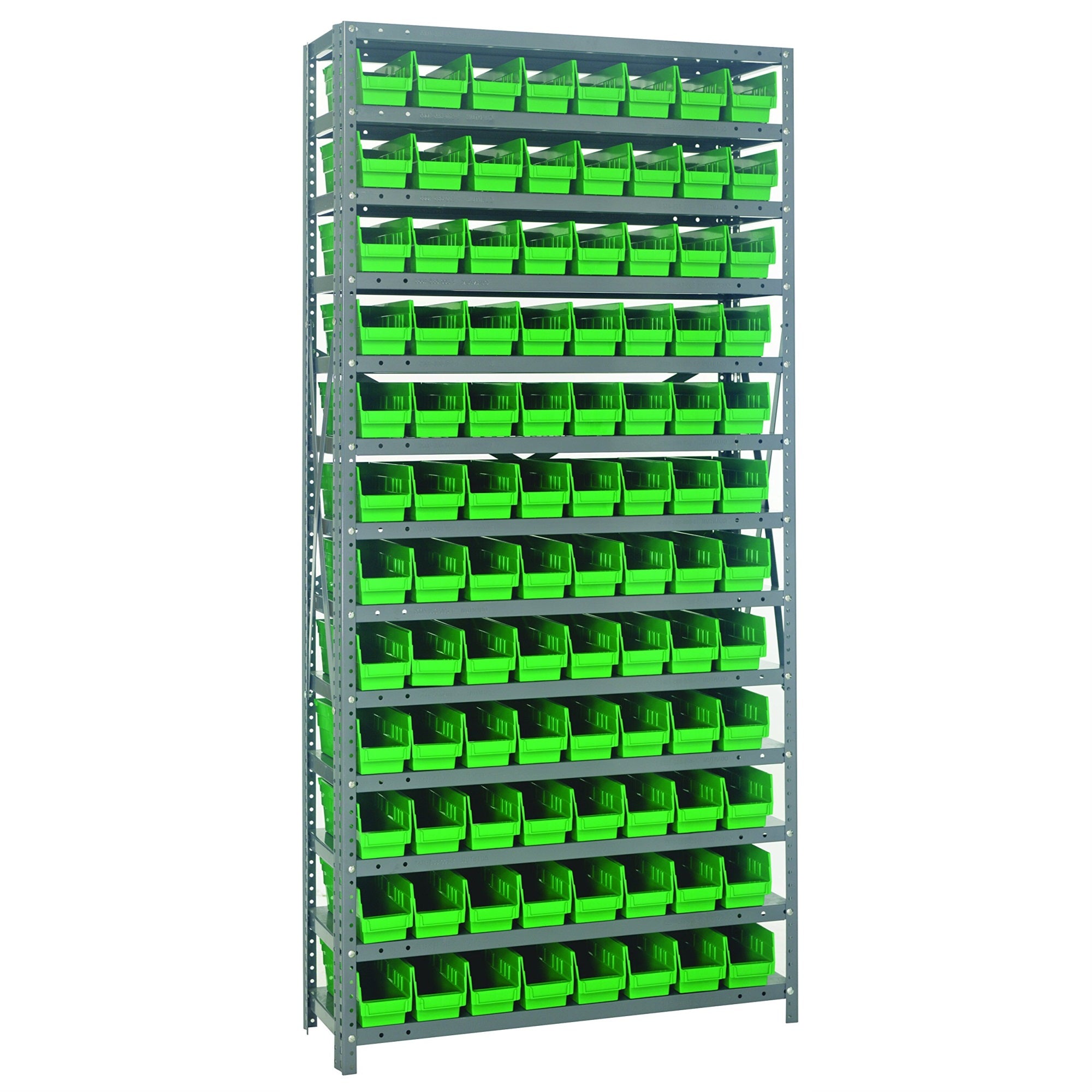 Quantum Storage Systems 1275-101Gn Steel Shelving Unit With 4 Shelf Bins, 12 D X 36 W X 75 H, Green