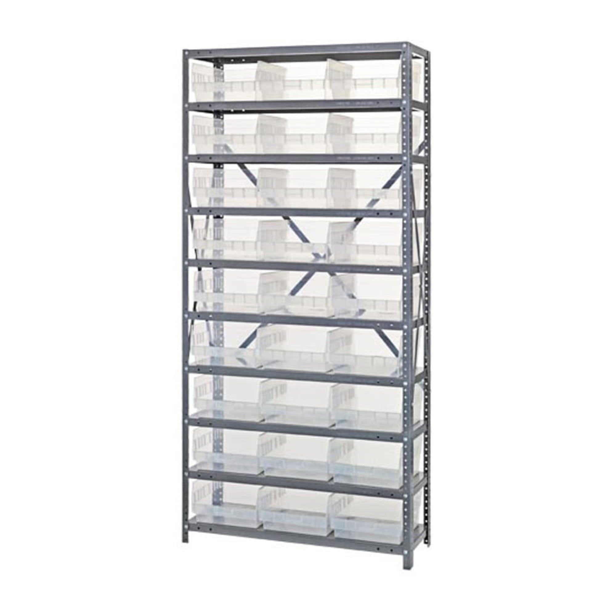 Quantum Storage Systems 1275-209Rd Store More Steel Shelving Unit With 6 Shelf Bins, 12 D X 36 W X 75 H, Red