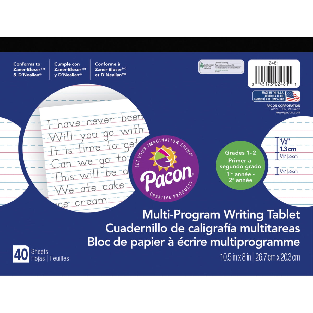 Pacon Multi-Program Handwriting Tablet, 10-1/2 X 8 Inches, Grade 2, 40 Sheets