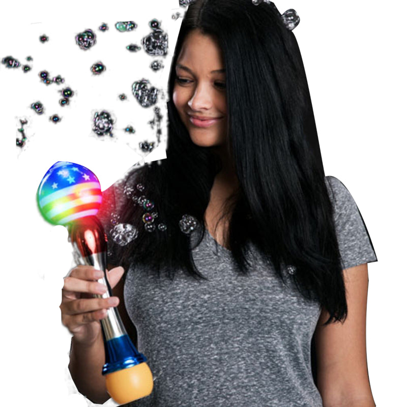 12 Inch Light Up USA Flag Globe Bubble Multicolor Wand