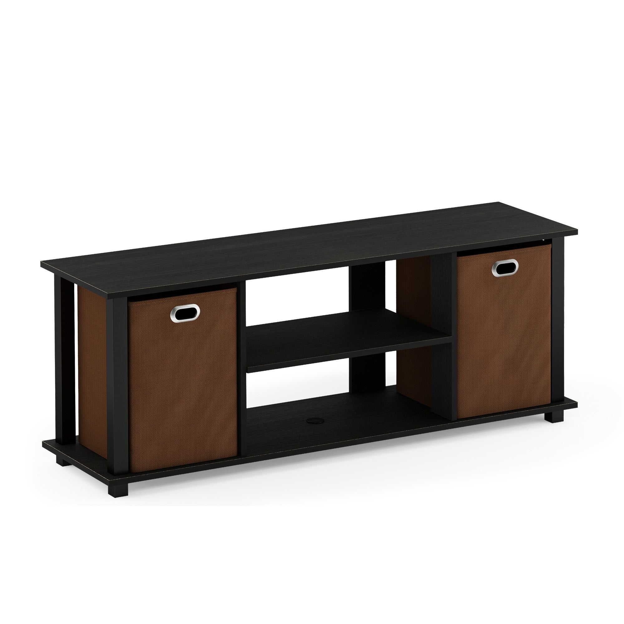 Furinno 13054 Econ Entertainment Center w/Storage Bins, Americano/Black/Medium Brown