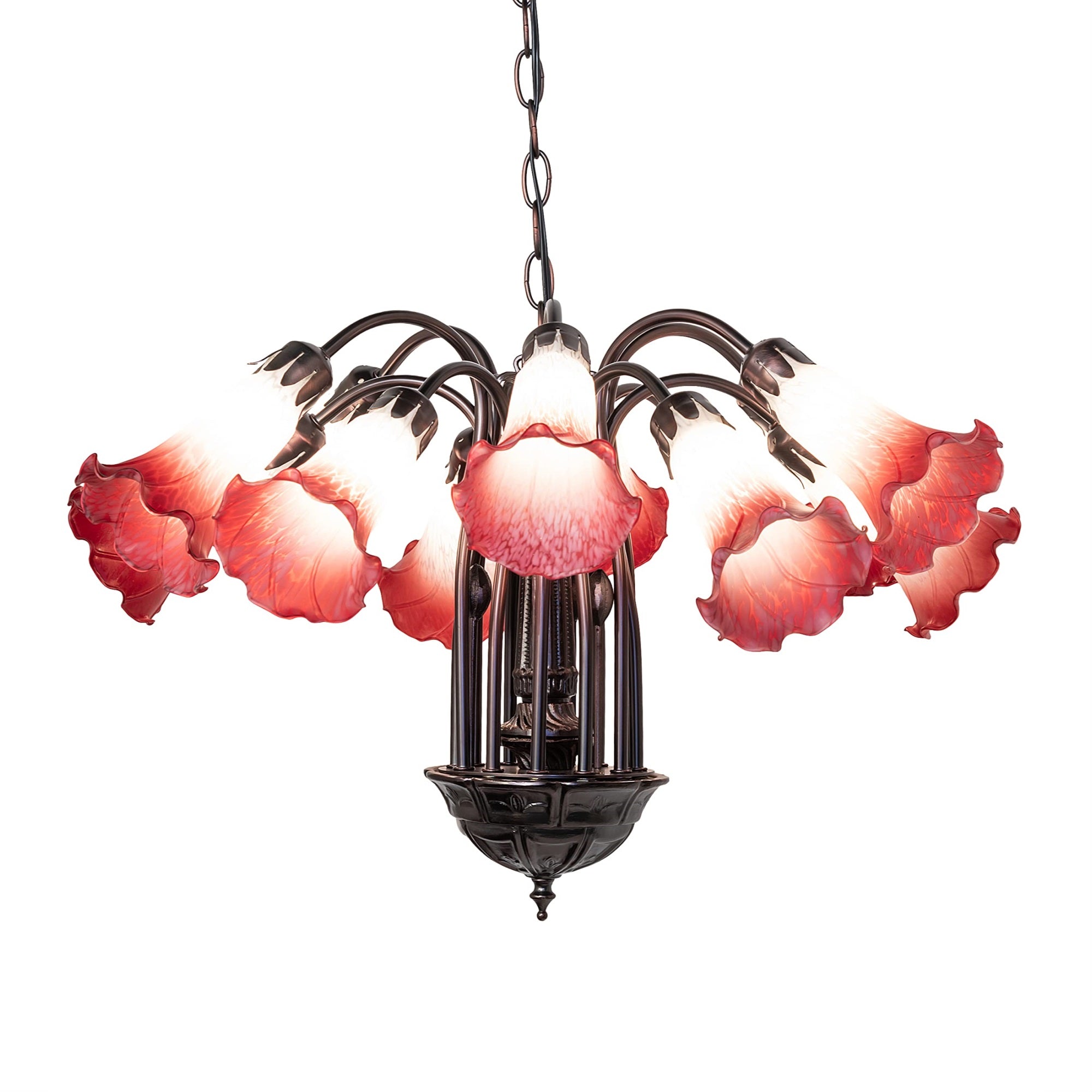 24' Wide Pink/White Tiffany Pond Lily 12 Light Chandelier