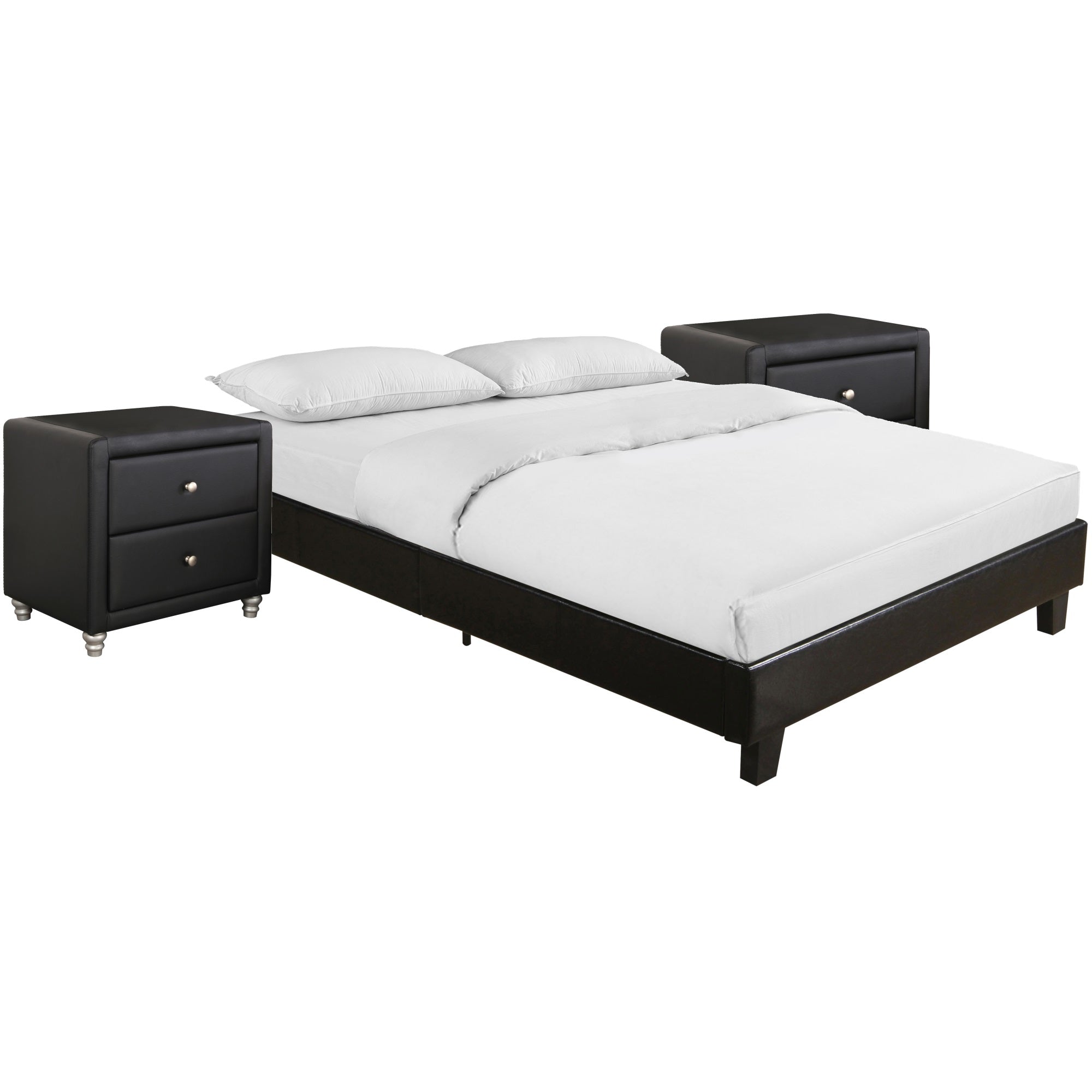 Acton Platform Bed, King, Black With 2 Nightstands