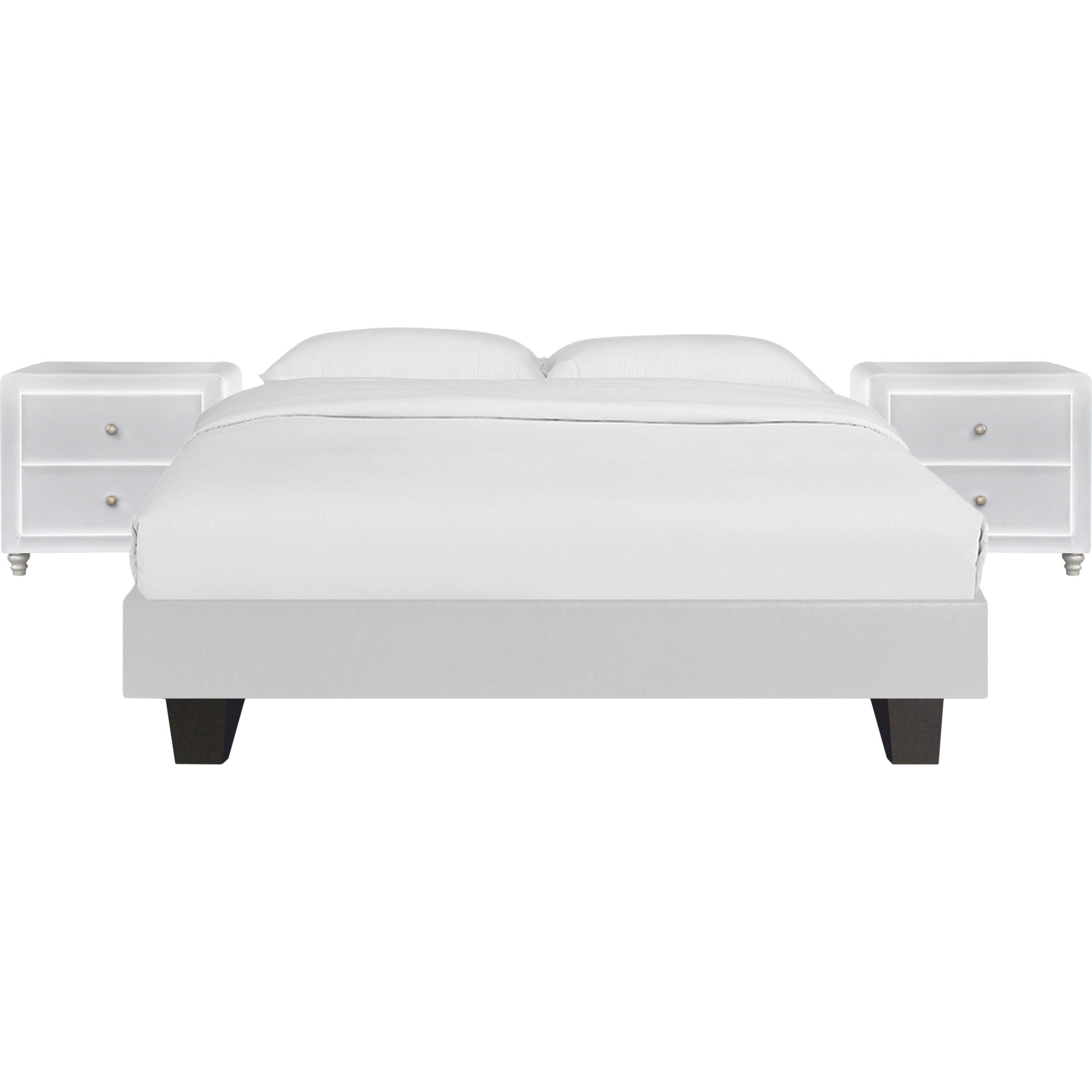 Acton Platform Bed, Queen, White With 2 Nightstands