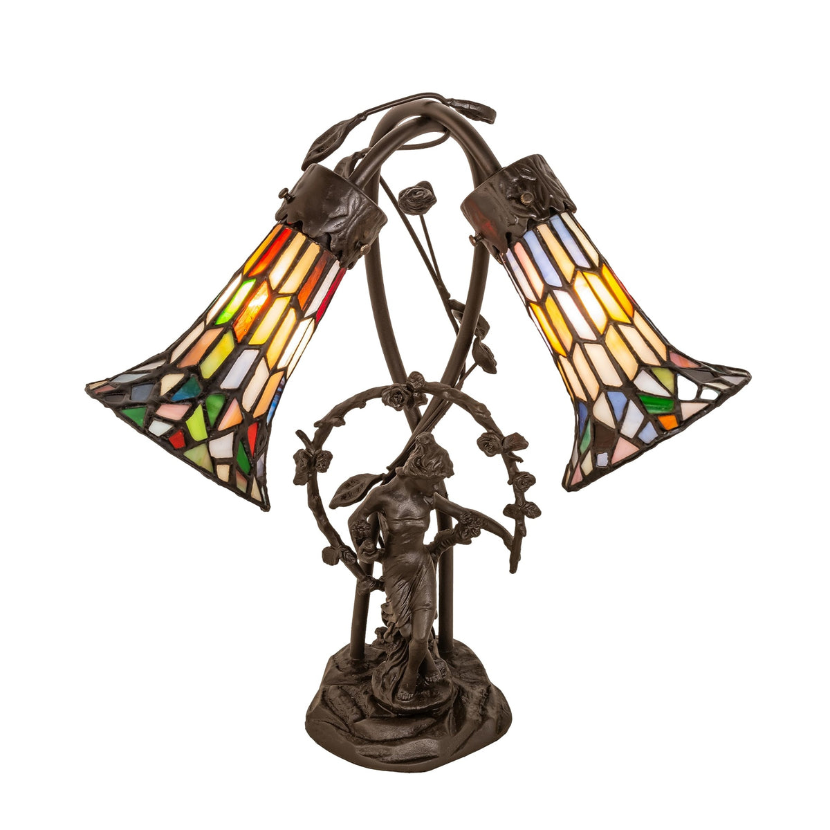17' High Stained Glass Pond Lily 2 Light Trellis Girl Accent Lamp