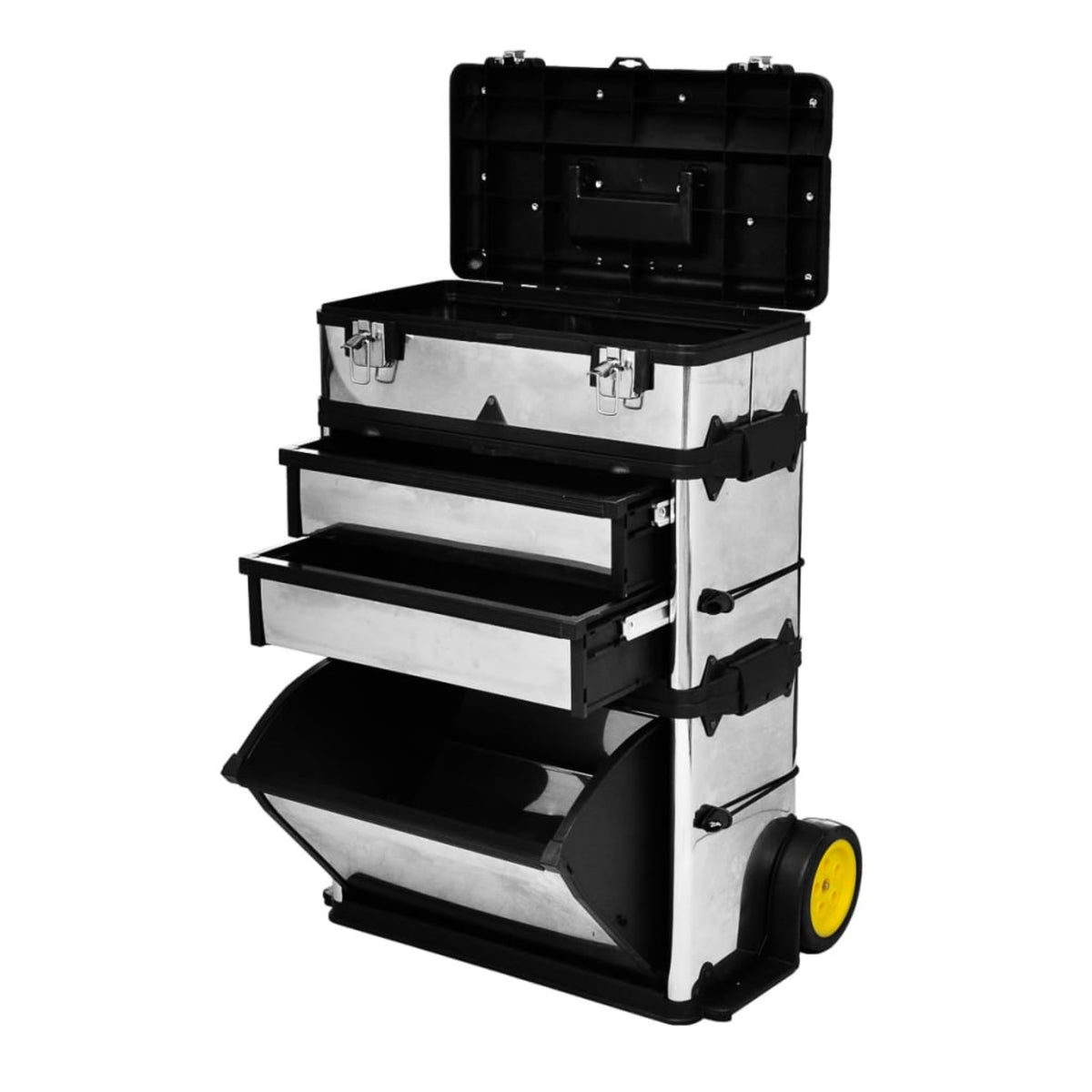 3-Part Rolling Tool Box With 2 Wheels - Versatile & Convenient Mobile Storage Solution - Durable Stainless Steel & Pp Construction - Easy Transportation - 140301