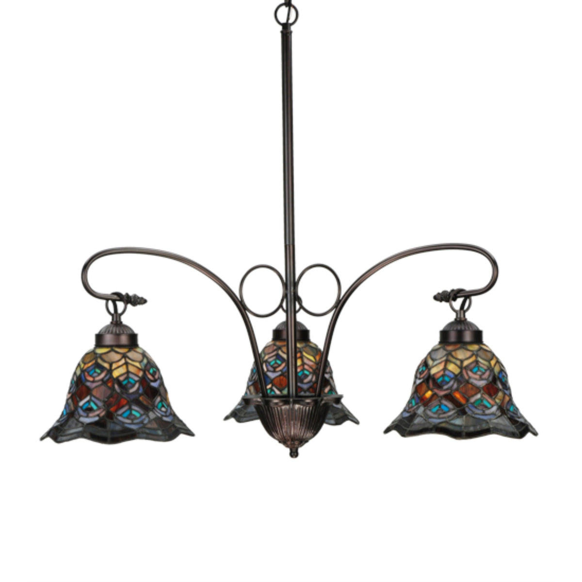 30'W Tiffany Peacock Feather 3 Lt Chandelier