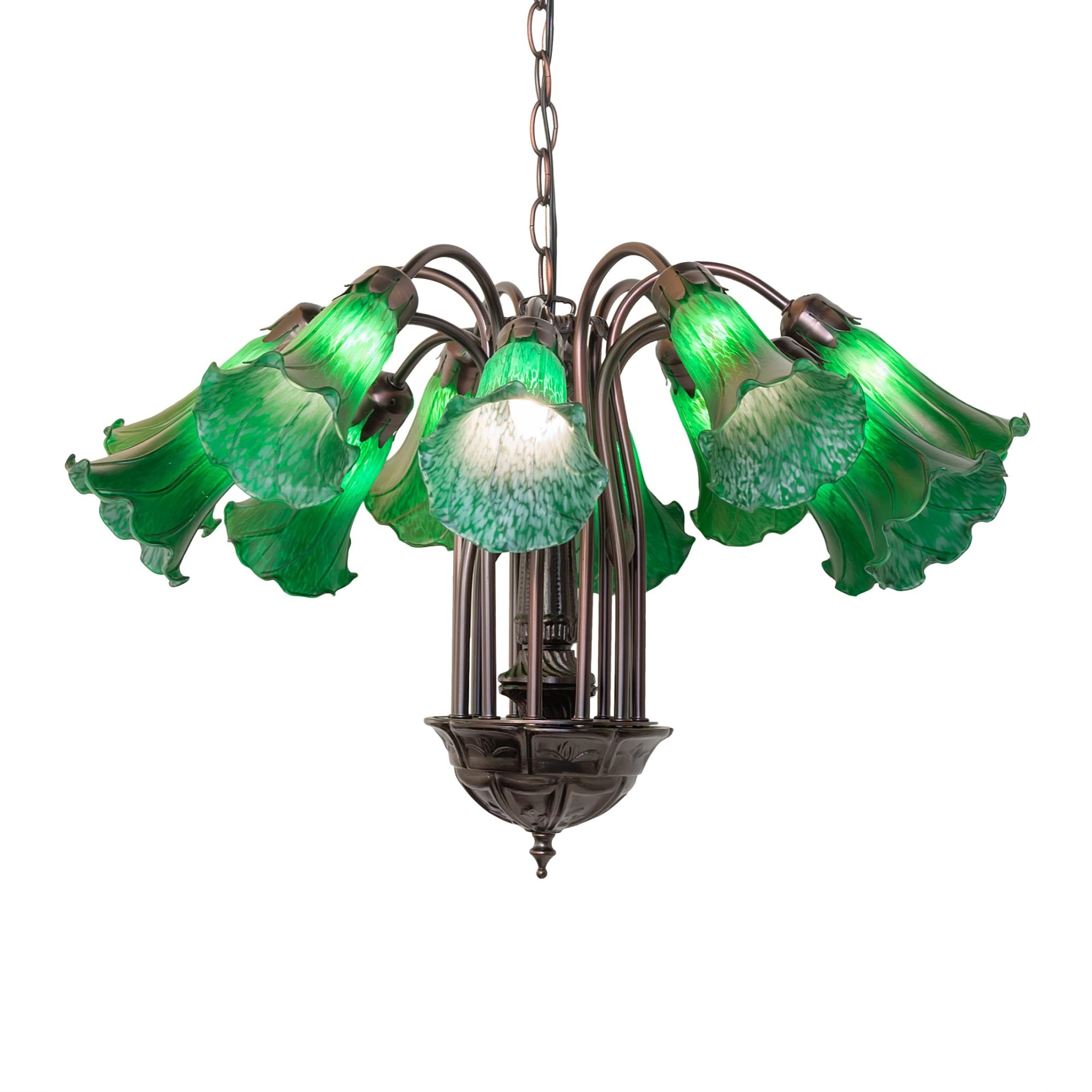 24' Wide Green Tiffany Pond Lily 12 Light Chandelier