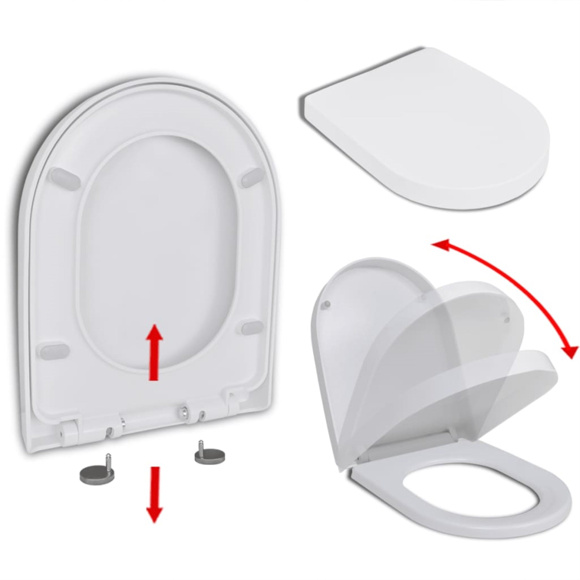 Vidaxl Soft-Close Toilet Seat With Quick-Release Design White Square