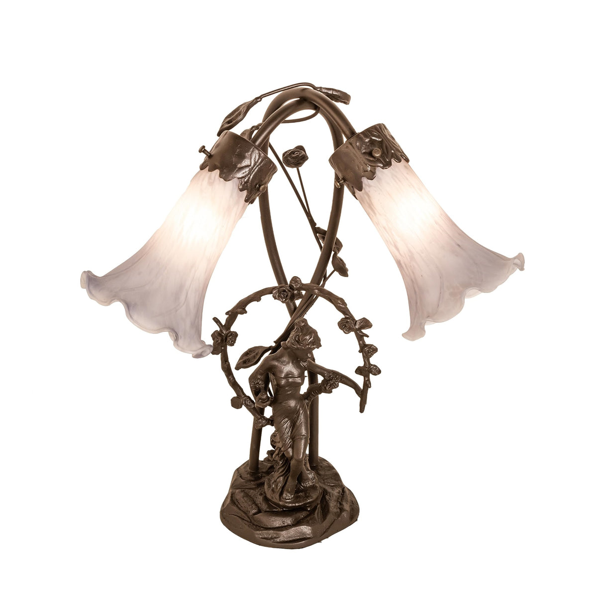 17' High Gray Tiffany Pond Lily 2 Light Trellis Girl Accent Lamp
