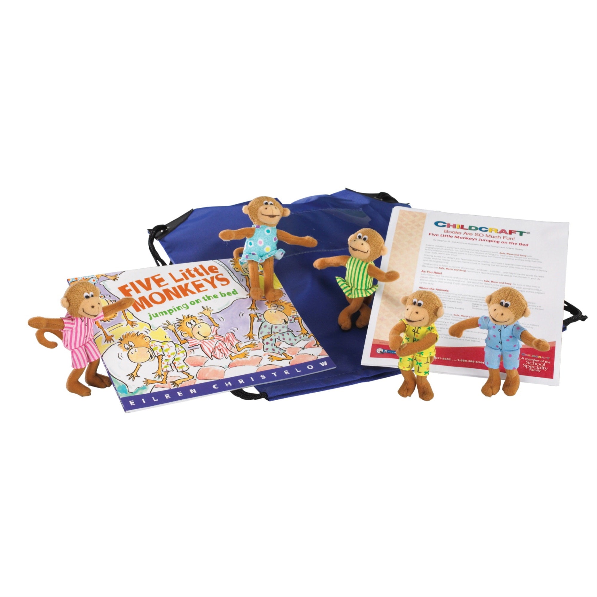 Childcraft Five Little Monkeys Literacy Bag, Book, And Plush Pals