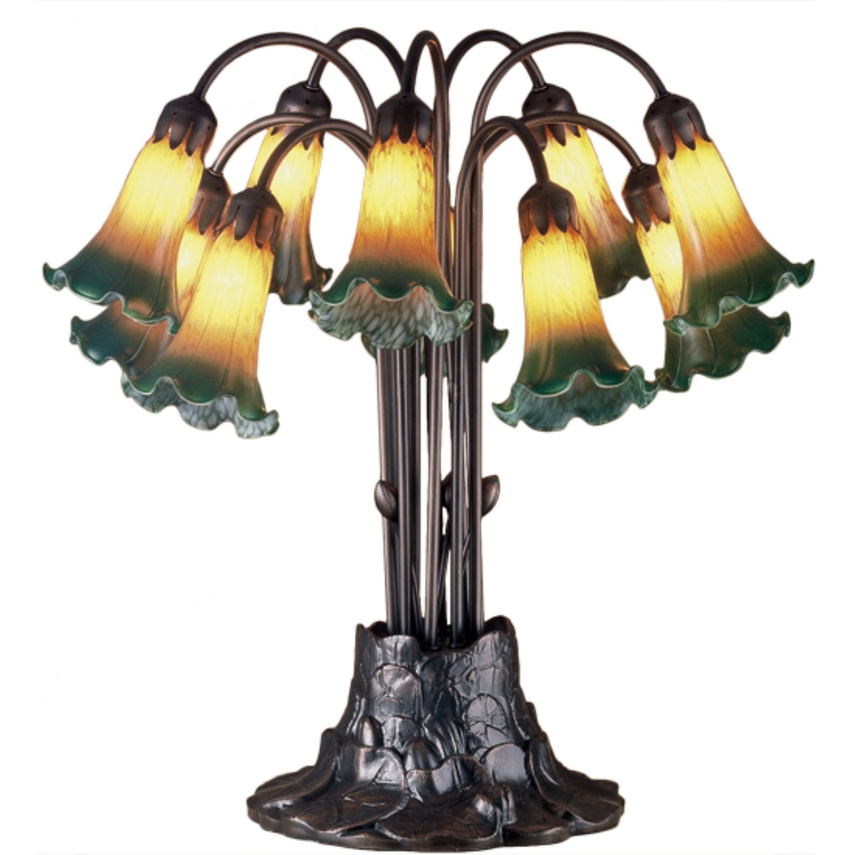 22'H Amber/Green Pond Lily 10 Lt Table Lamp