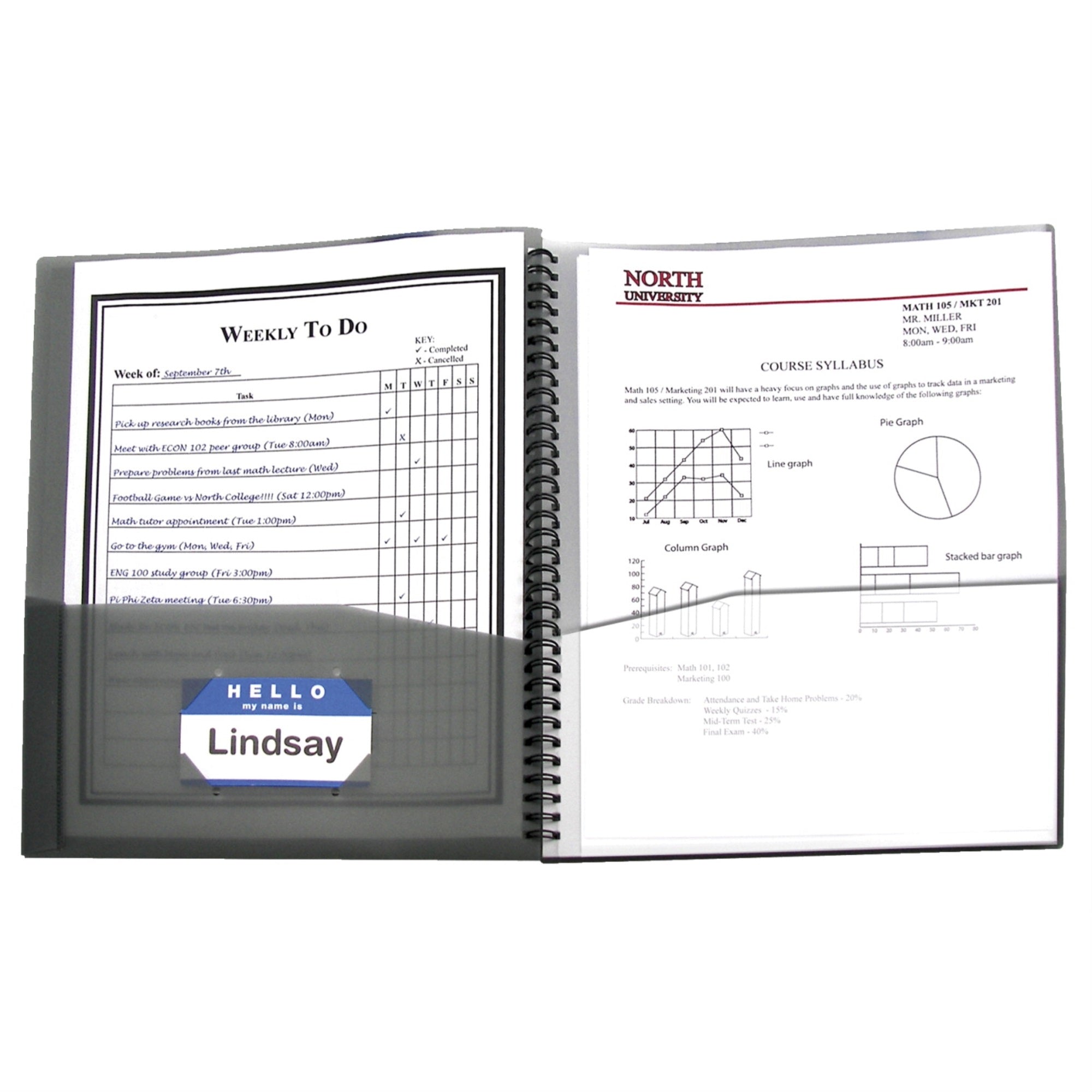 C-Line Spiral-Bound Poly Portfolio, 8-Pocket, Letter Size, Smoke
