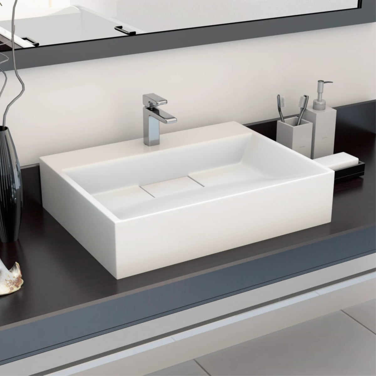 Vidaxl Wash Basin 19.7'X15'X5.1' Mineral Cast/Marble Cast White