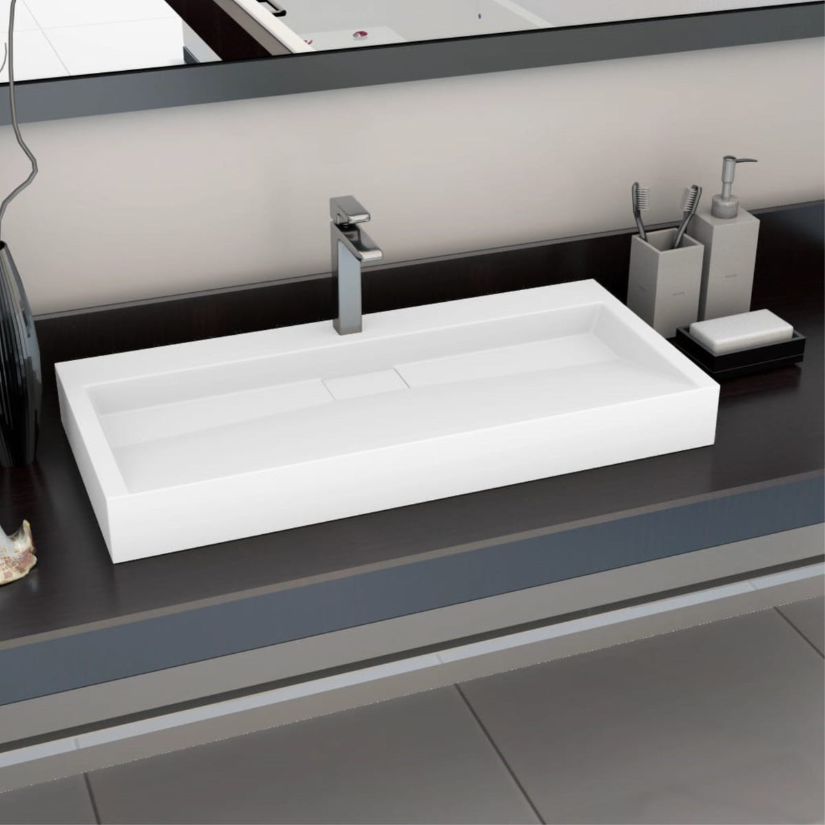 Vidaxl Wash Basin 39.4'X18.1'X4.3' Mineral Cast/Marble Cast White