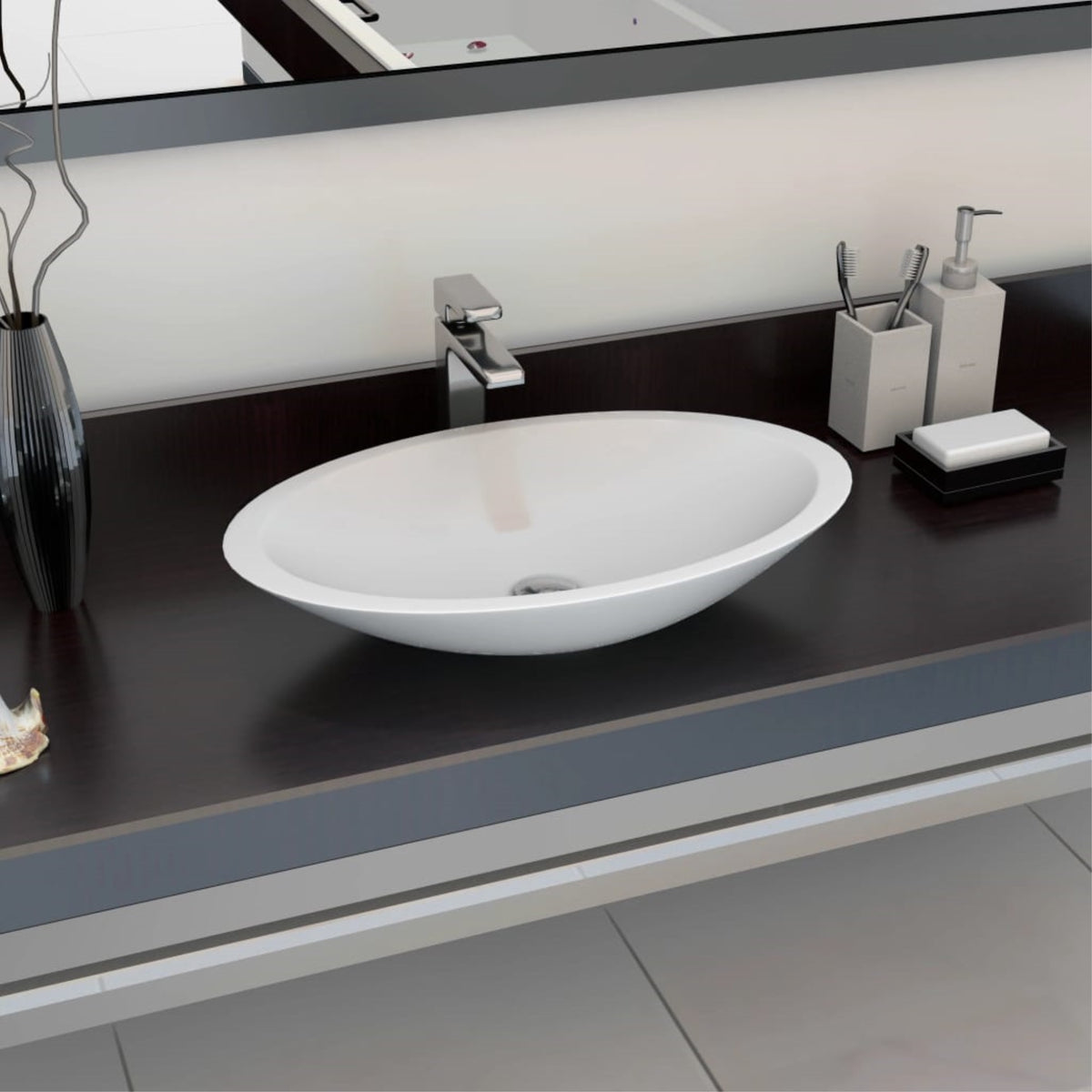 Vidaxl Wash Basin 23.3'X13.8'X4.2' Mineral Cast/Marble Cast White