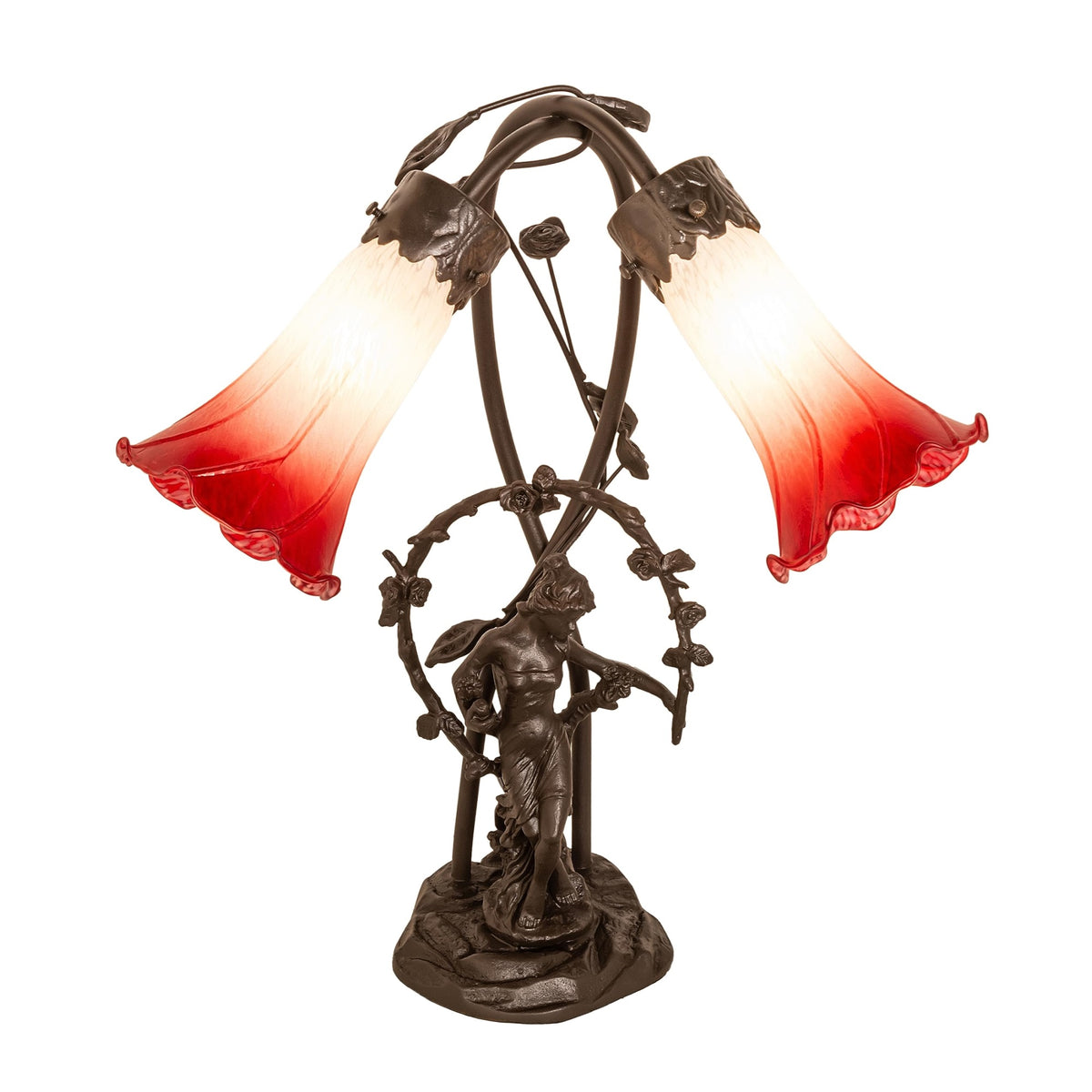 17' High Red/White Tiffany Pond Lily 2 Light Trellis Girl Accent Lamp