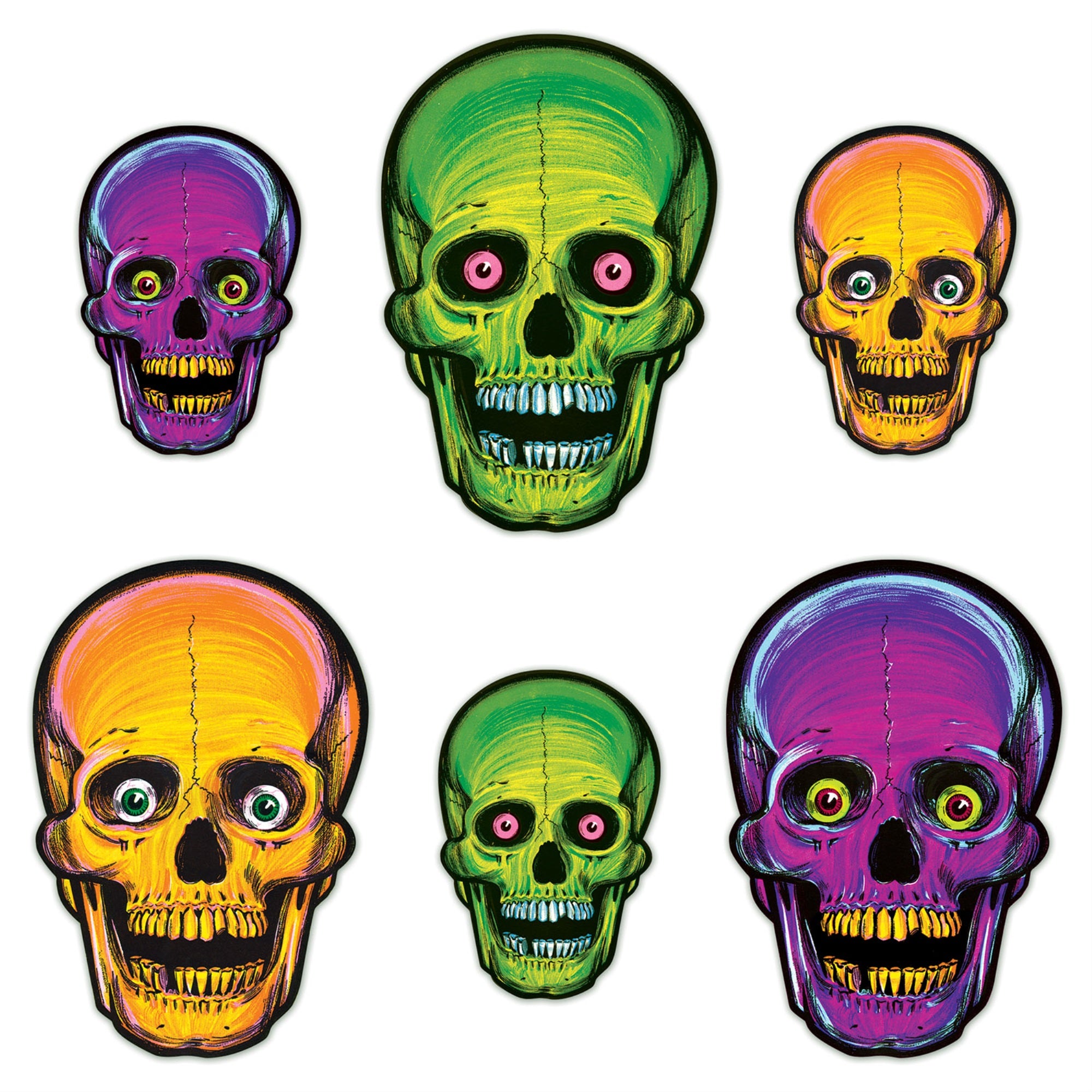 Vintage Halloween Nite-Glo Skull Cutouts, (Pack Of 12)