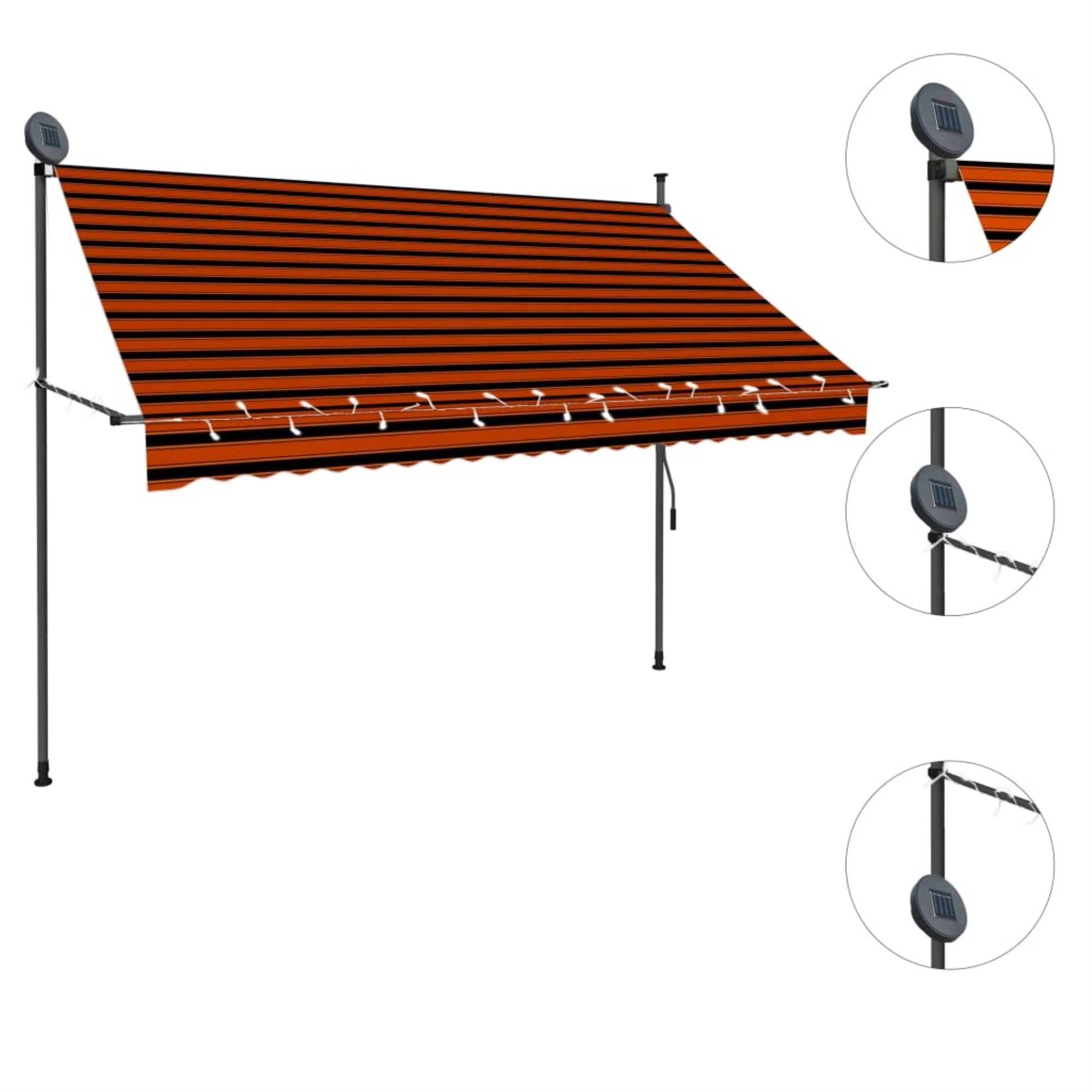 Vidaxl Manual Retractable Awning With Led 98.4' Orange And Brown