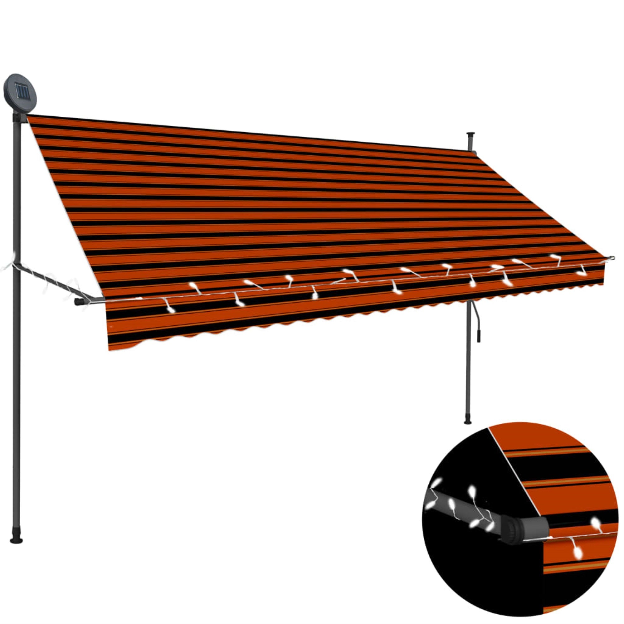Vidaxl Manual Retractable Awning With Led 118.1' Orange And Brown