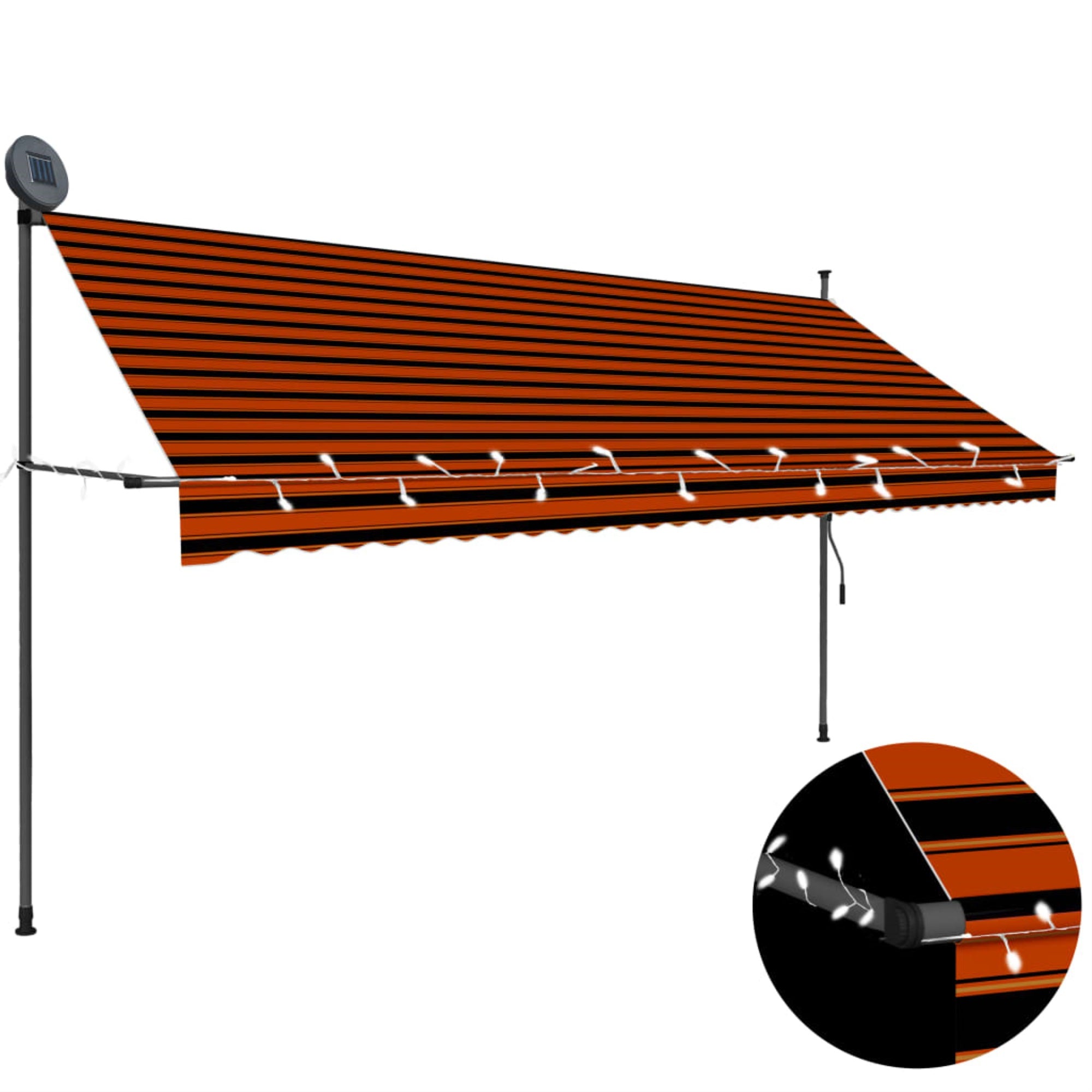 Vidaxl Manual Retractable Awning With Led 137.8' Orange And Brown