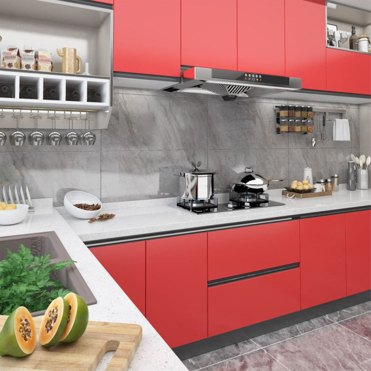 Vidaxl Self-Adhesive Furniture Film Red 196.9'X35.4' Pvc