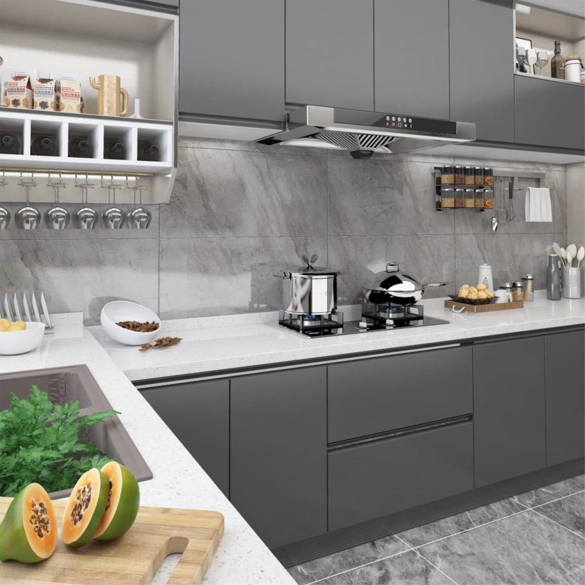 Vidaxl Self-Adhesive Furniture Film Gray 196.9'X35.4' Pvc