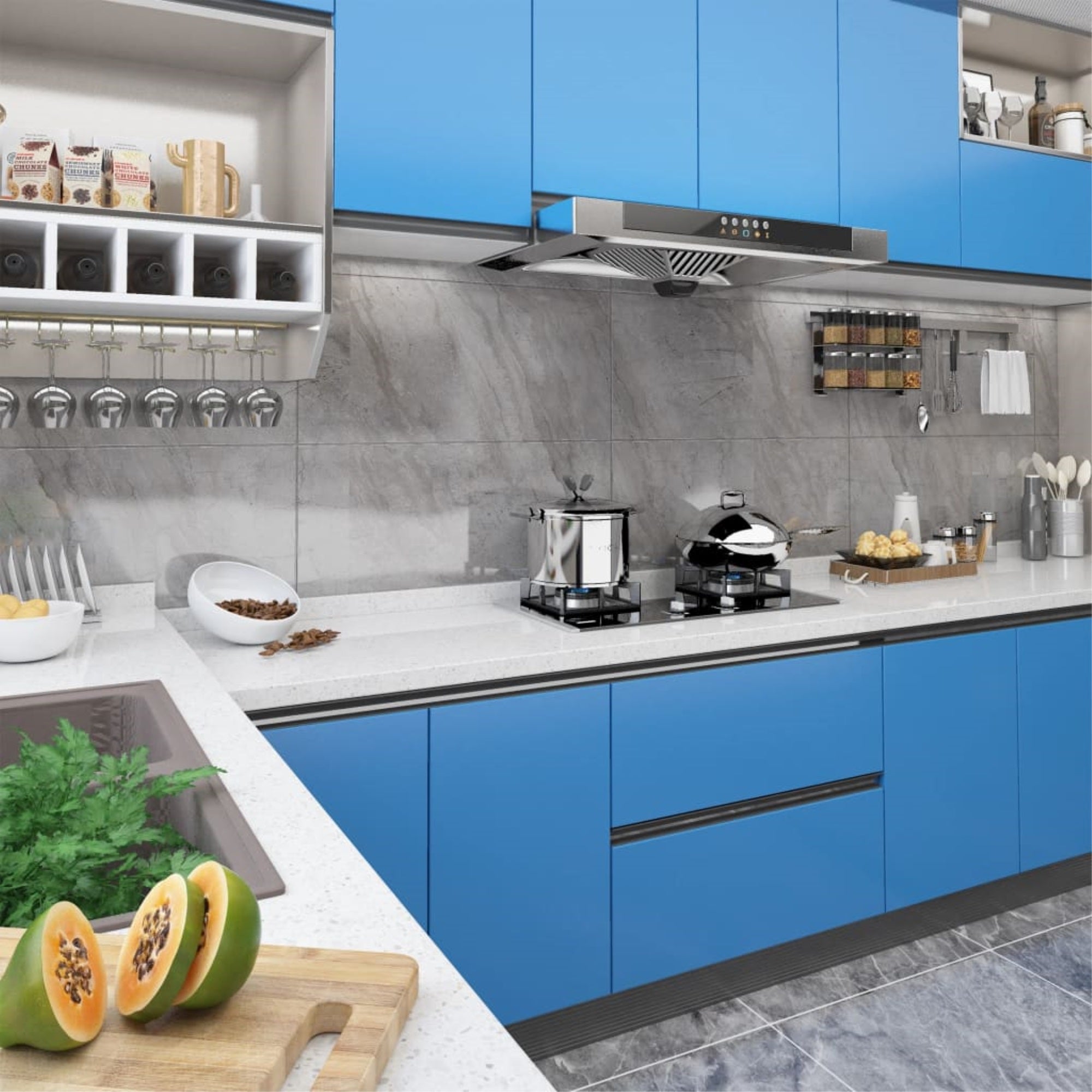 Vidaxl Self-Adhesive Furniture Film Azure 196.9'X35.4' Pvc