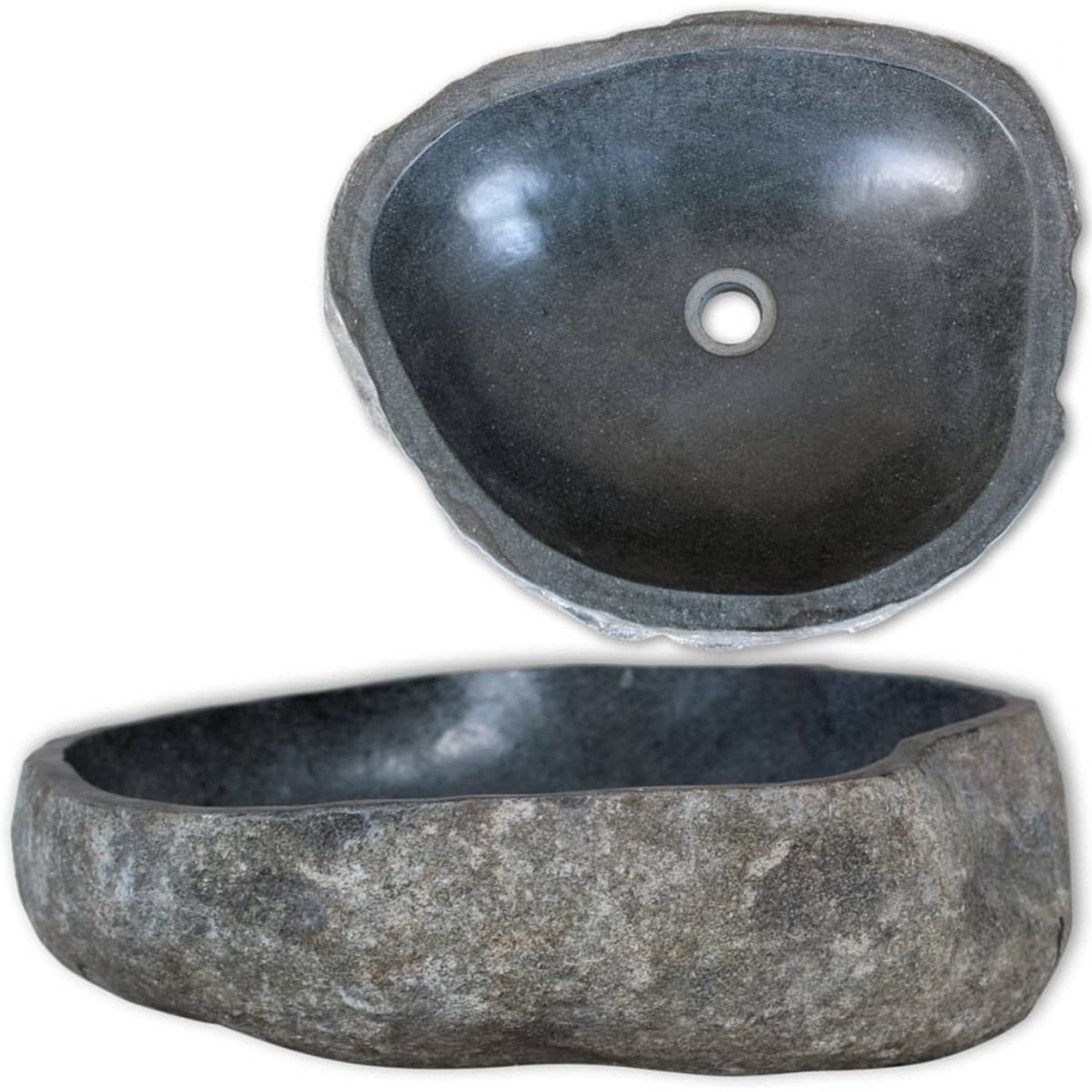 Basin River Stone Oval 18.1'-20.5' - Natural River Stone Wash Basin - Elegant & Practical - Easy To Clean - Versatile Design - Matching Teak Vanities - Unique & Beautiful