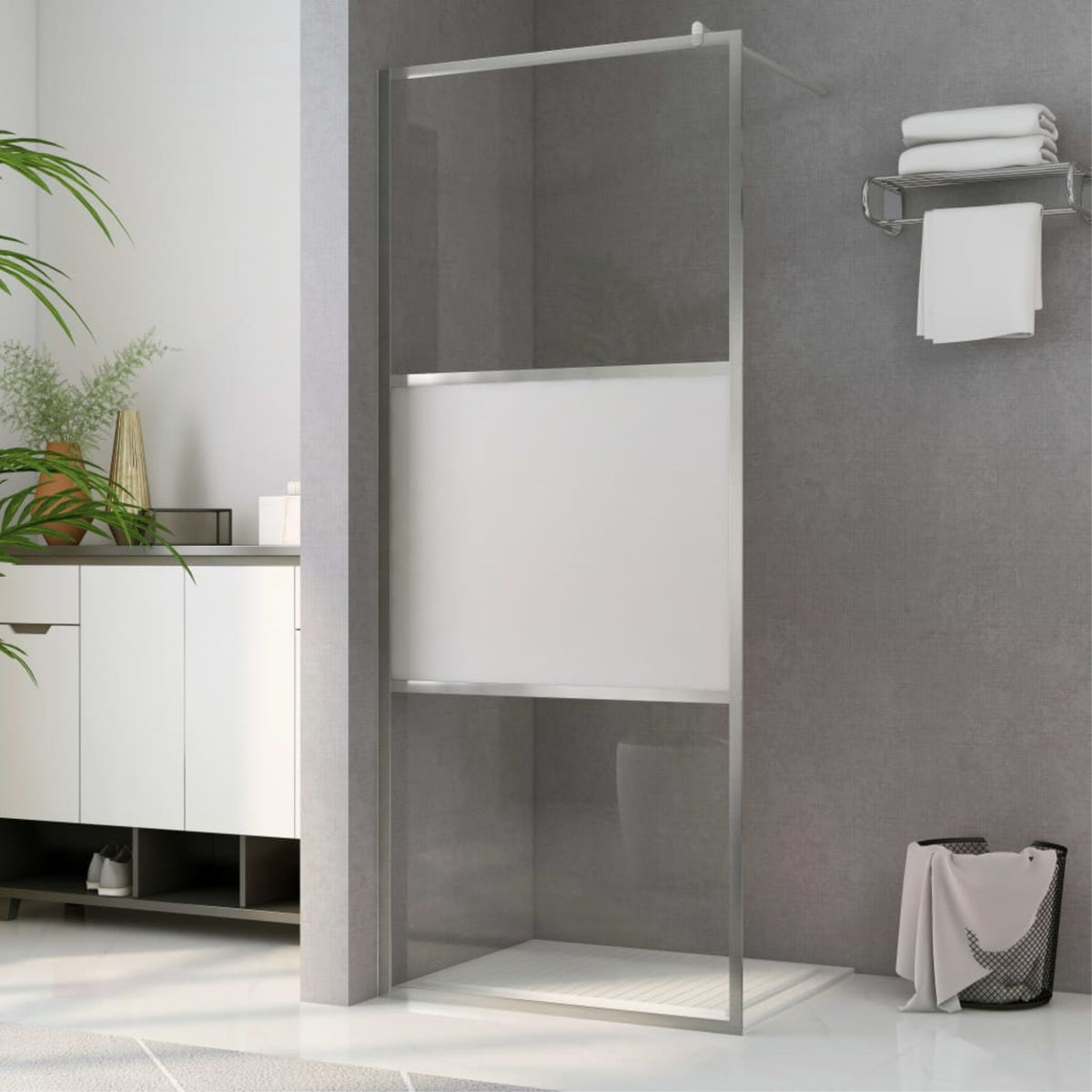 Vidaxl Walk-In Shower Wall With Half Frosted Esg Glass 31.5'X76.8'