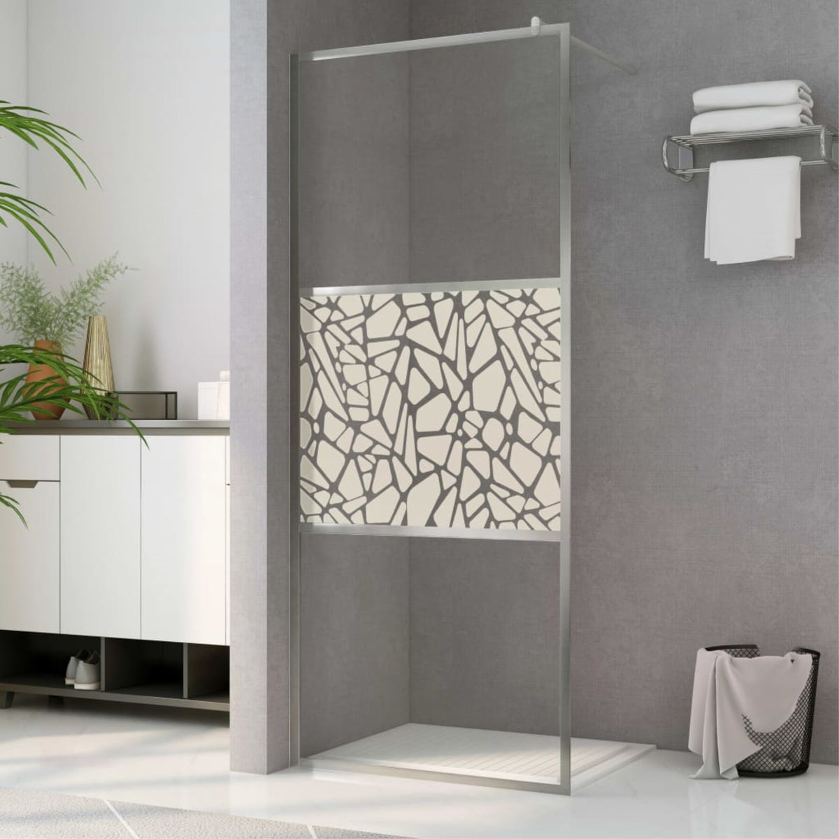 Vidaxl Walk-In Shower Wall Esg Glass With Stone Design 35.4'X76.8'