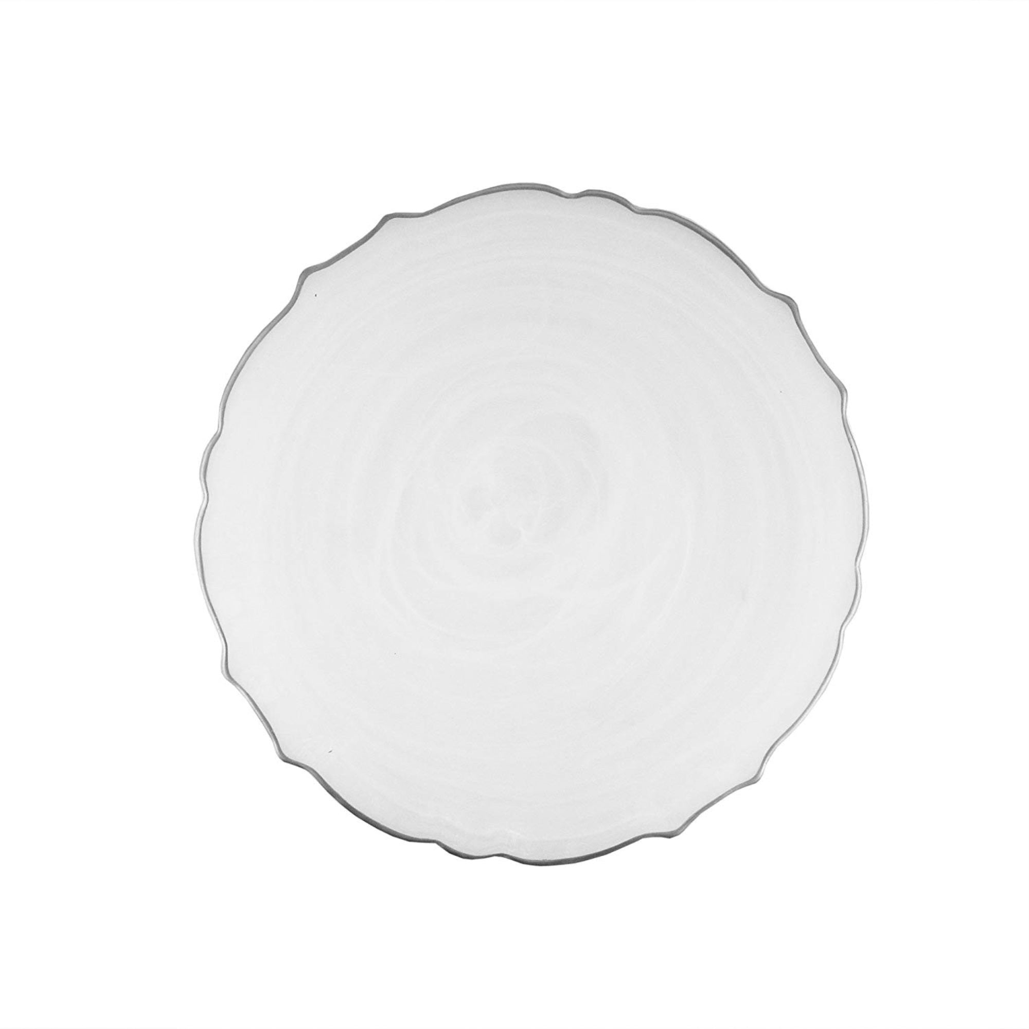 Alabaster Scallop White With Silver Rim 13″D