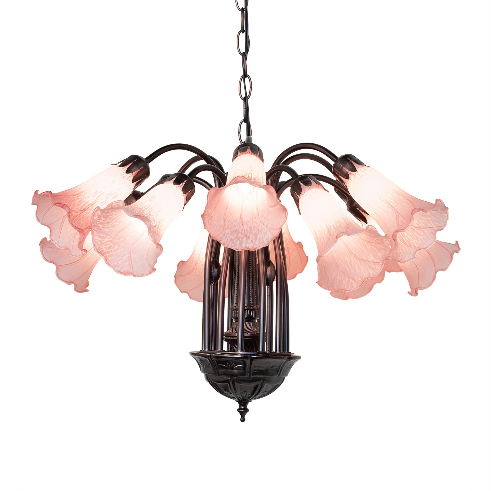 24' Wide Pink Tiffany Pond Lily 12 Light Chandelier