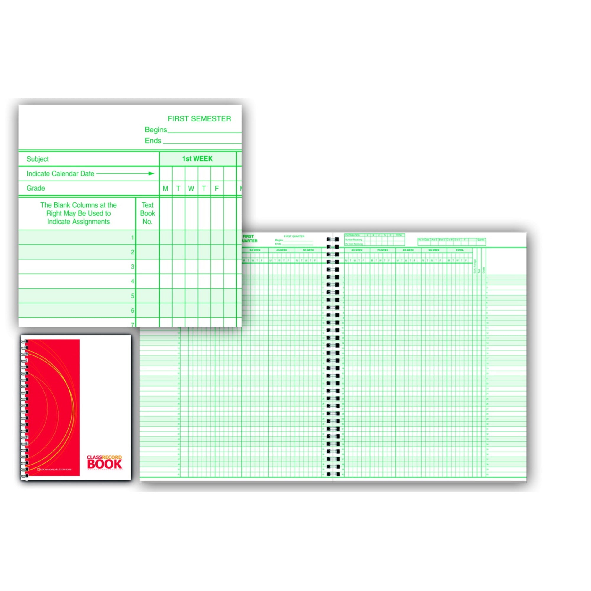 Hammond &Amp; Stephens 0629 P Class Record Book - Polyice Cover, 8-1/2 X 11 Inches, 40 Students, 8 Subjects, 9/10 Week, Green, White