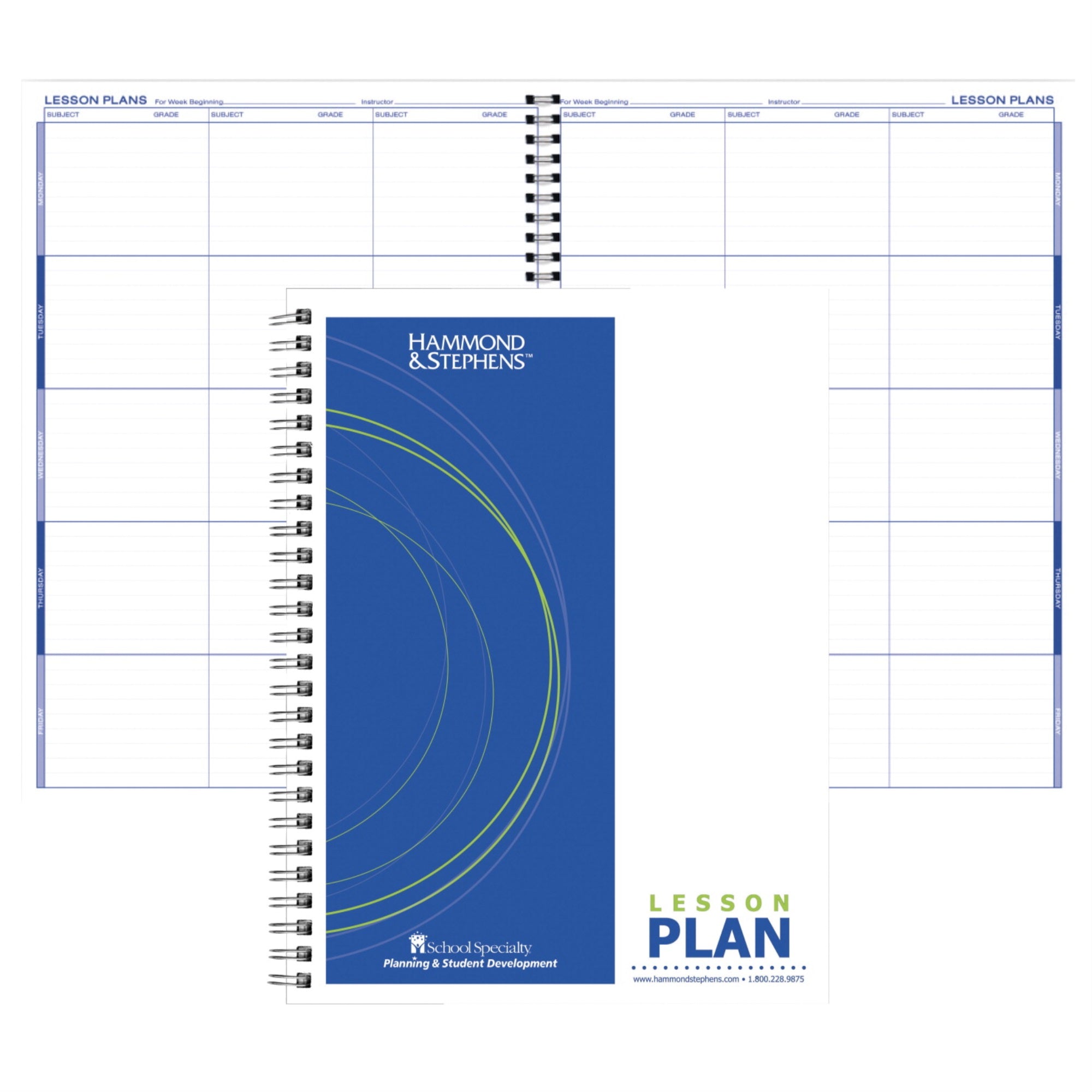 Hammond &Amp; Stephens 0456-6 P Wire-O Bound Lesson Plan Book, Polyice Cover, 9-1/4 X 12-1/4 Inches, 6 Subjects, Green/ Blue