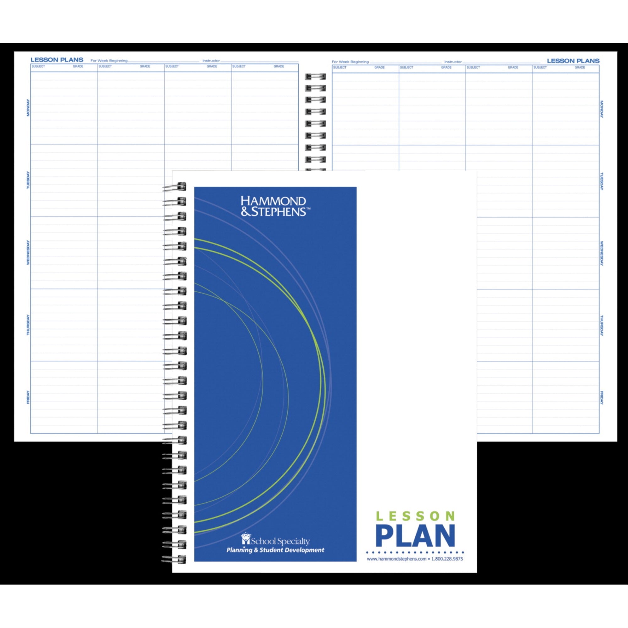 Hammond &Amp; Stephens 0456-8 P Wire-O Bound Lesson Plan Book, Polyice Cover, 9-1/4 X 12-1/4 Inches, 8 Subjects, Green/ Blue