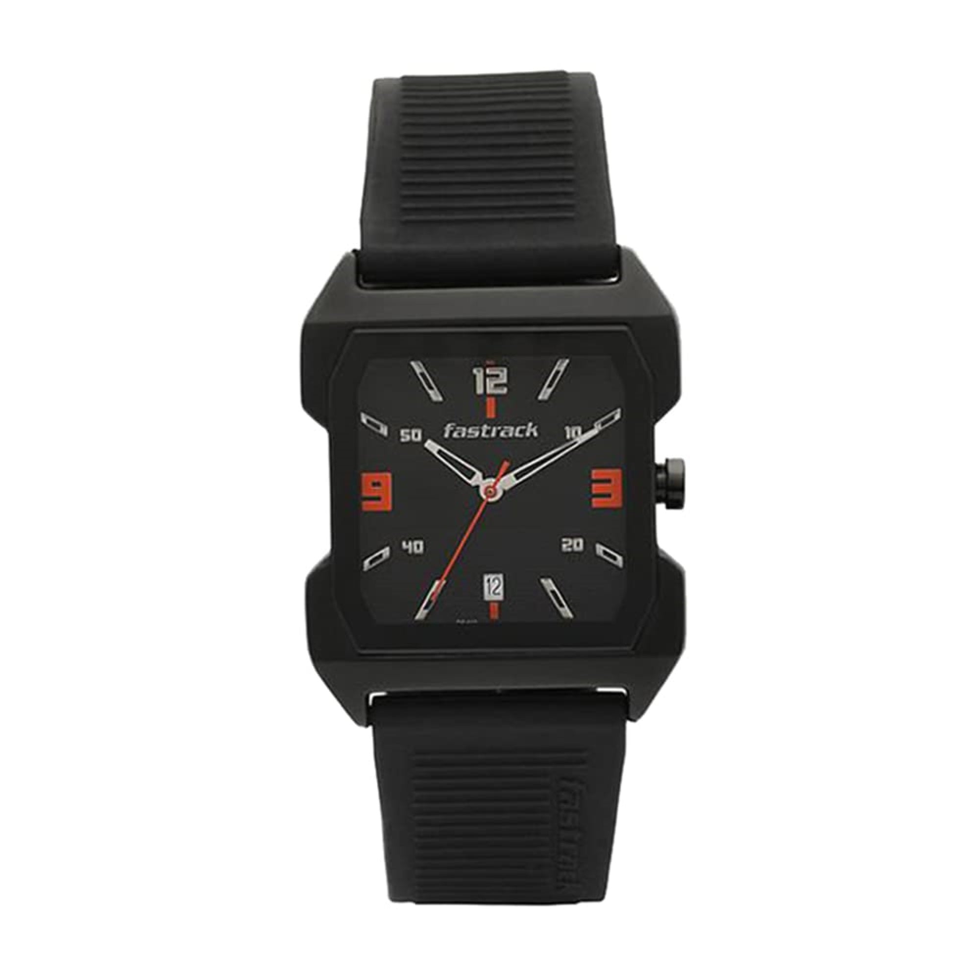 Fastrack Hitlist Quartz Analog Men Rubber Strap with Date Black Dial PU Strap Watch for Guys-NS1474NP01