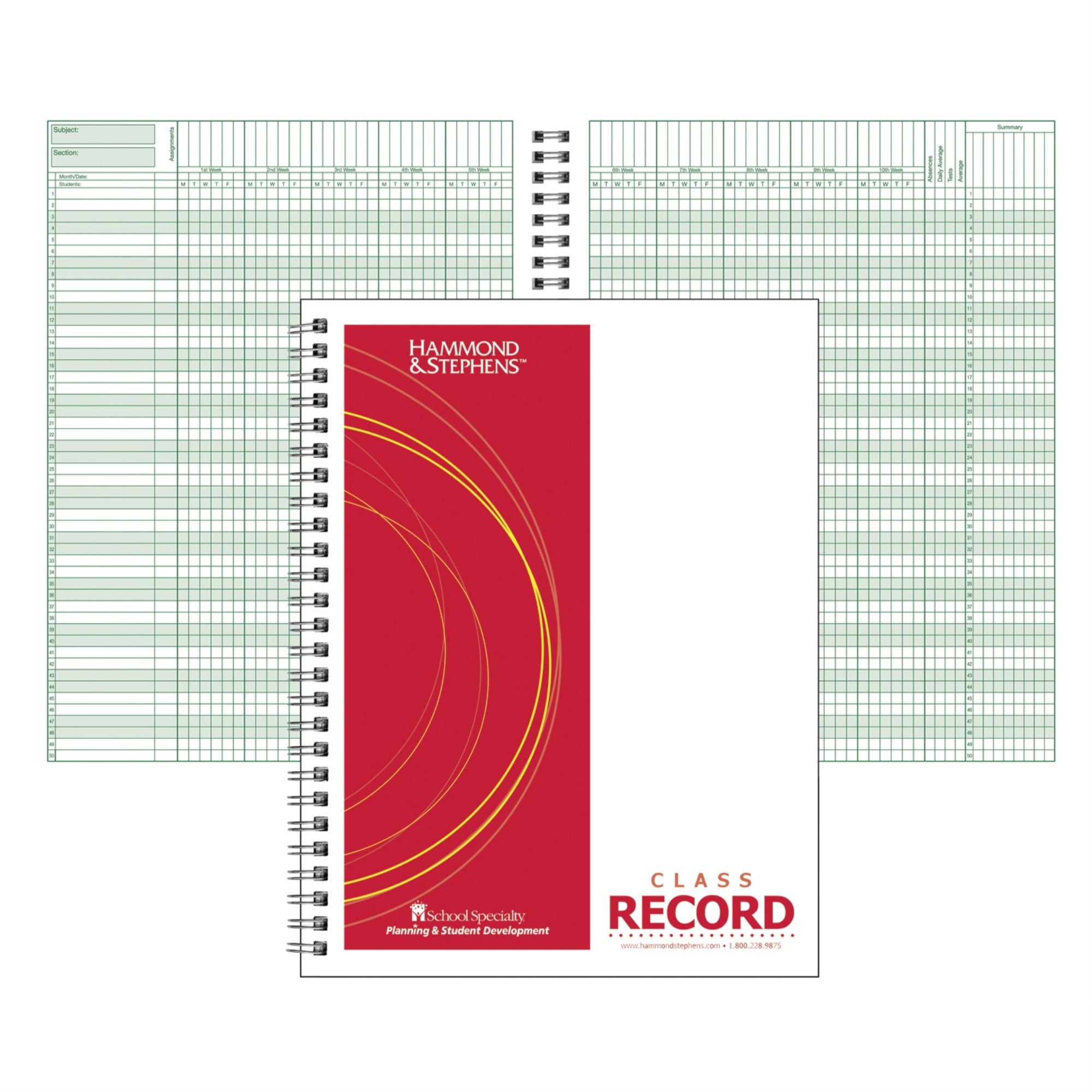 Hammond &Amp; Stephens Class Record Book - Polyice Cover, 8-1/2 X 11 Inches, 50 Students, 9/10 Week, White/Green